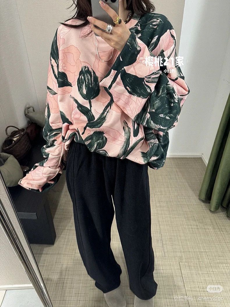 Dries Van Noten DRIES VAN NOTEN Pink ink-wash floral pleated sweatshirt Size S / US 4 / IT 40 - 8 Thumbnail
