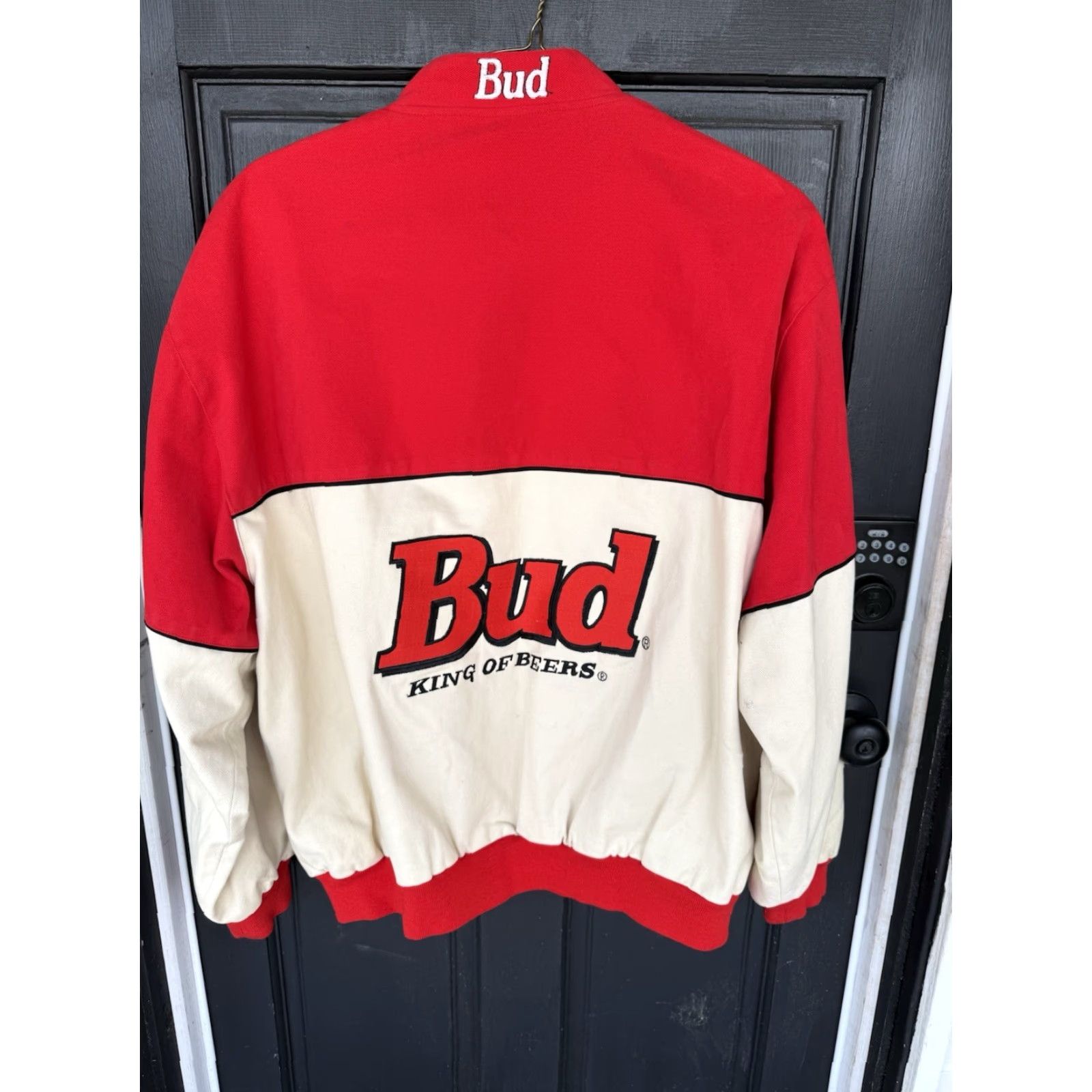 Budweiser VINTAGE Budweiser King Of Beers Jeff Hamilton NASCAR Jacket Mens Size XXL Red Bomber Jacket Be a beer theme Racing Casual Size US XXL / EU 58 / 5 - 2 Thumbnail