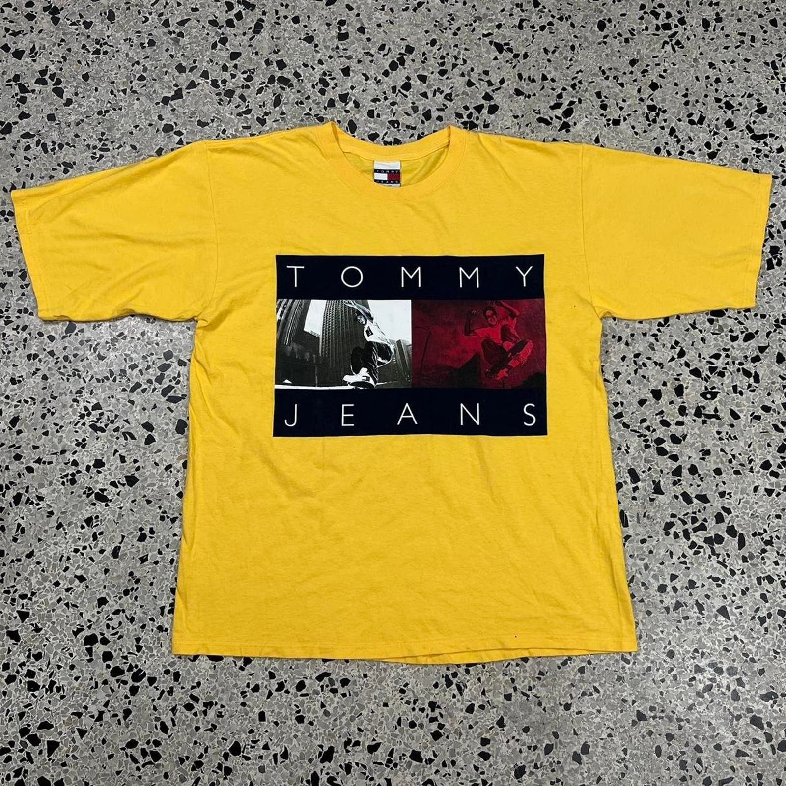 image of Y2K Tommy Hilfiger Jeans Skateboarding Tee in Yellow, Men's (Size XL)