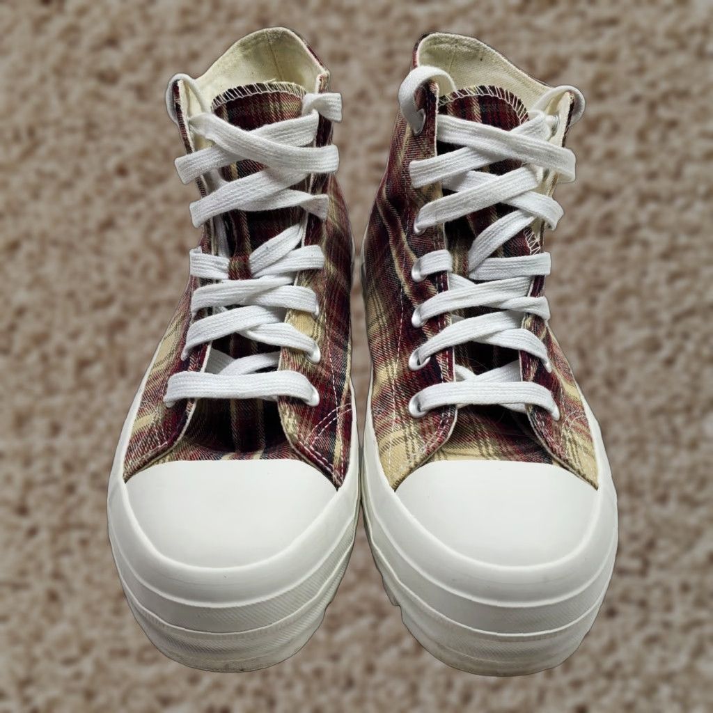 Vintage Womens Sneakers Hi Top Size 9 Y2K Canvas Plaid Lugs Chunky Sole Shoes Size M / US 6-8 / IT 42-44 - 1 Thumbnail