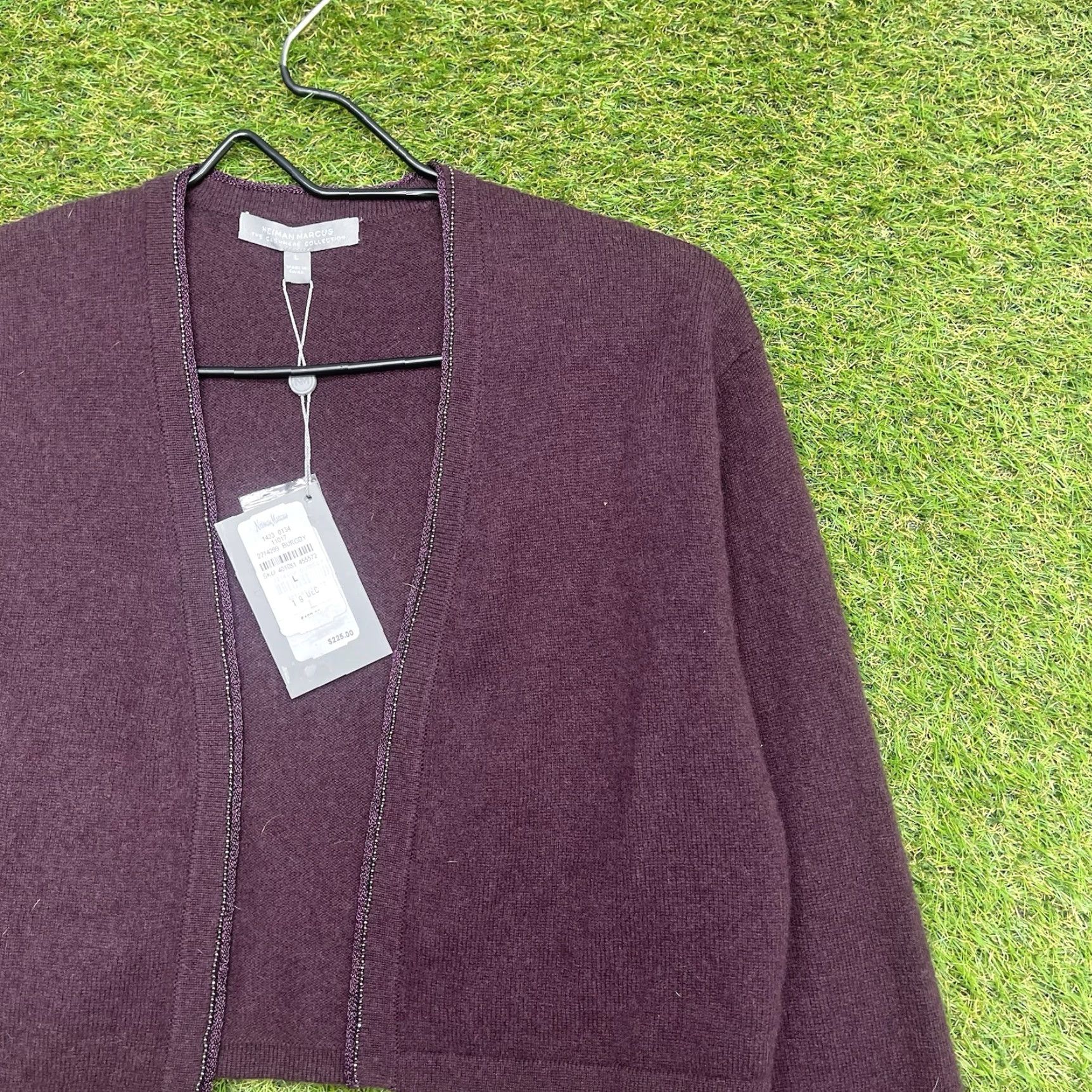 Neiman Marcus Neiman Marcus Cardigan Sweater Womens L Purple 100% Cashmere Sequin Beaded NWT Open Lightweight Slim Size L / US 10 / IT 46 - 2 Thumbnail