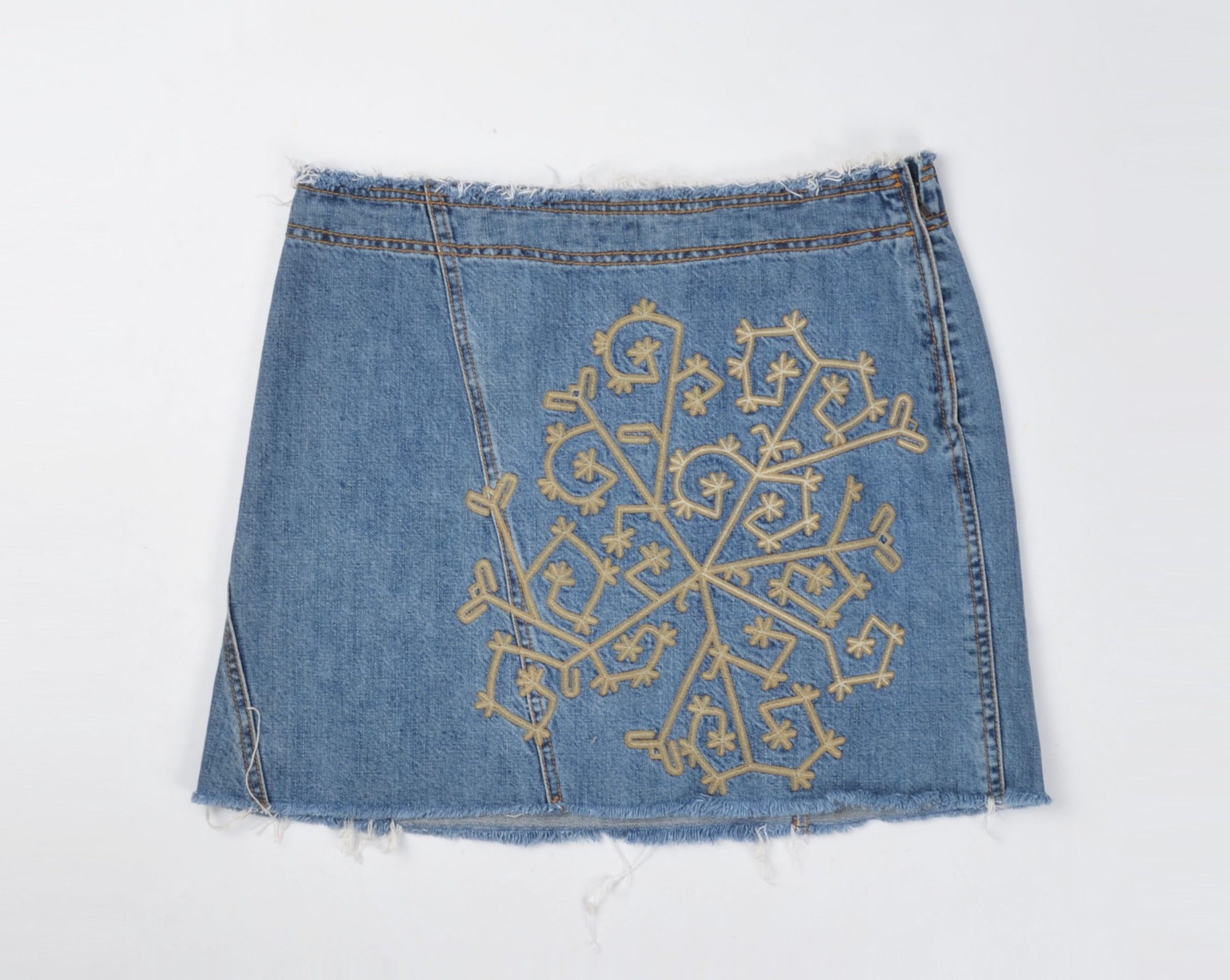 DKNY Vintage DKNY Jeans Y2K Embroidered Denim Cut Off Skirt Size 31" - 3 Thumbnail