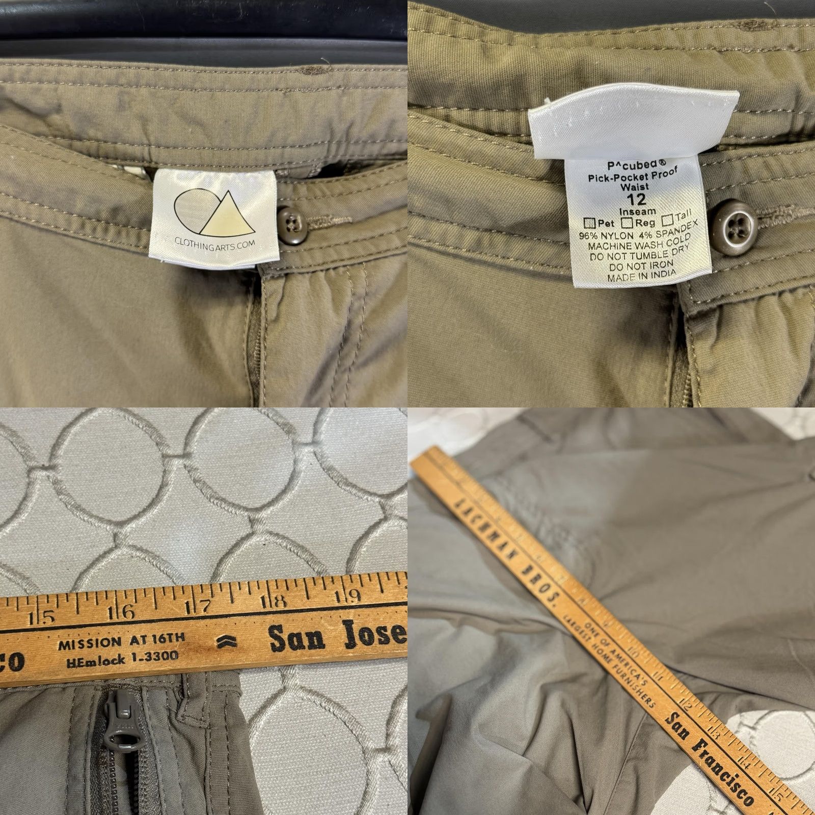 Vintage Clothing Arts P^Cubed Pick-Pocket Proof Travel Cargo Pants Womens 12 Khaki Beige Nylon Spandex Zip Fly Pocket Pants Travel Mens? Size 34" / US 12 / IT 48 - 8 Thumbnail