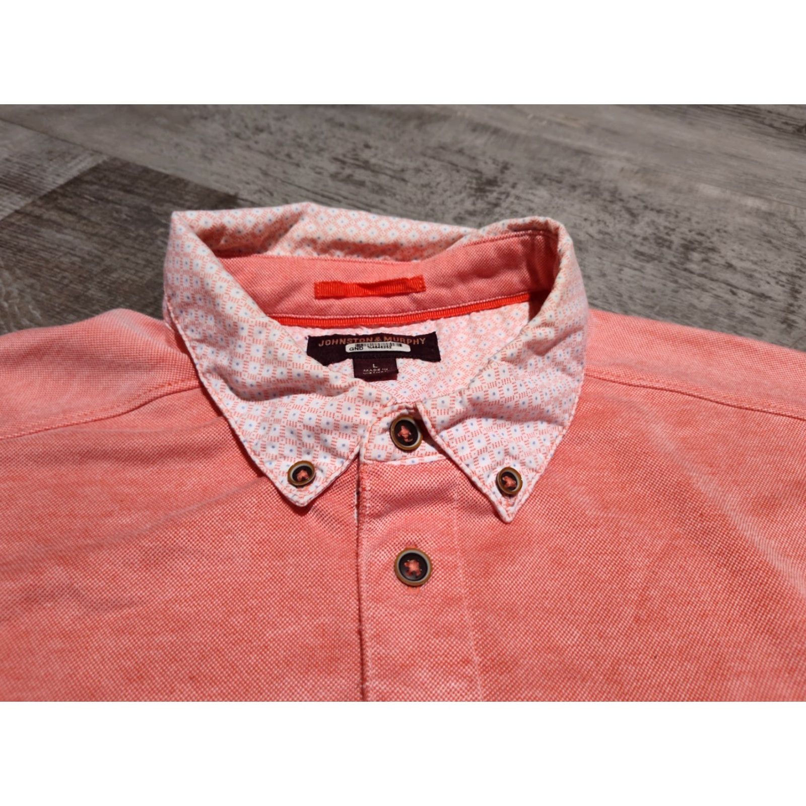 Johnston & Murphy Johnston & Murphy L Polo Dress Golf Shirt Men’s Pink Coral Two Toned VGUC Size 42R - 3 Thumbnail