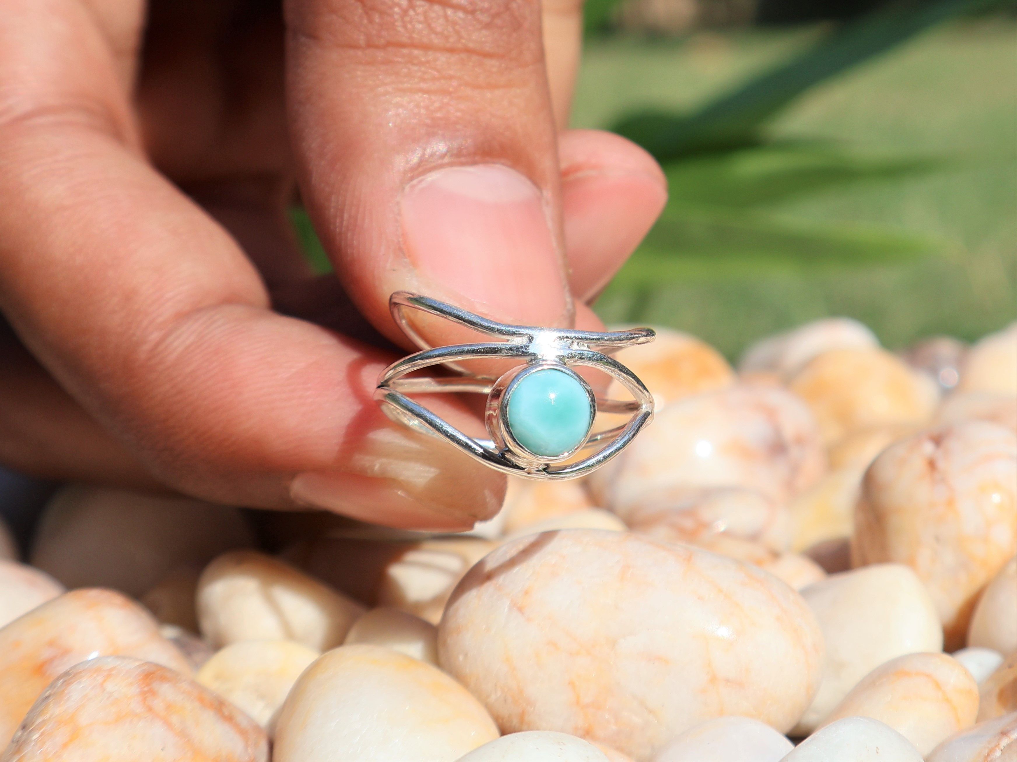 Handmade Larimar Ring, Handmade Women Ring, 925 Sterling Silver Ring Size ONE SIZE - 4 Thumbnail