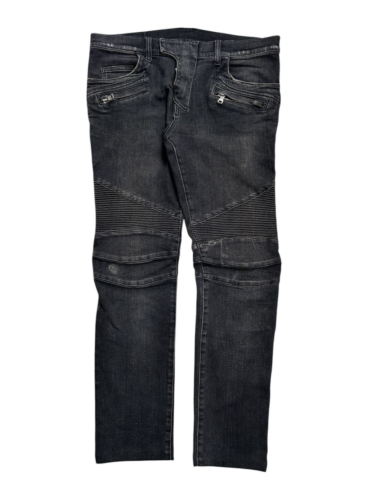 Washed Black Biker Denim Jeans