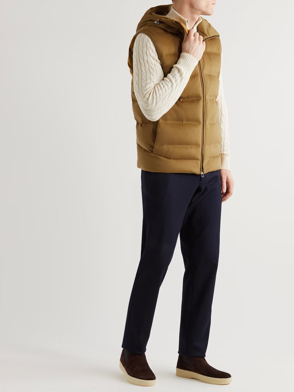 Loro Piana o1w1db10724 Cashmere Hooded Down Gilet in Brown Size US XXL / EU 58 / 5 - 2 Thumbnail
