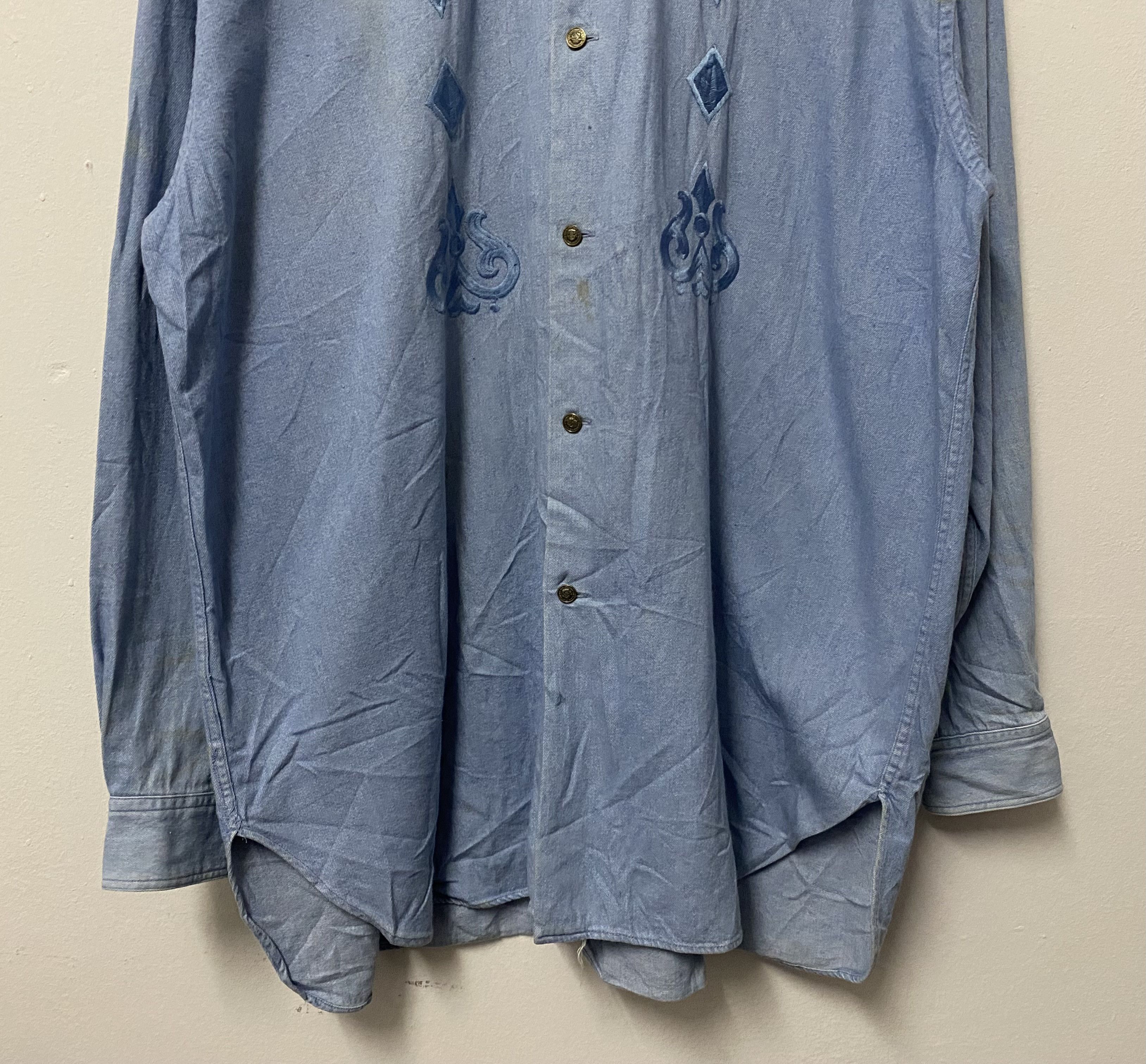 Melrose Vintage Men Melrose Pattern Embroidery Chambray Shirts Size US L / EU 52-54 / 3 - 4 Thumbnail