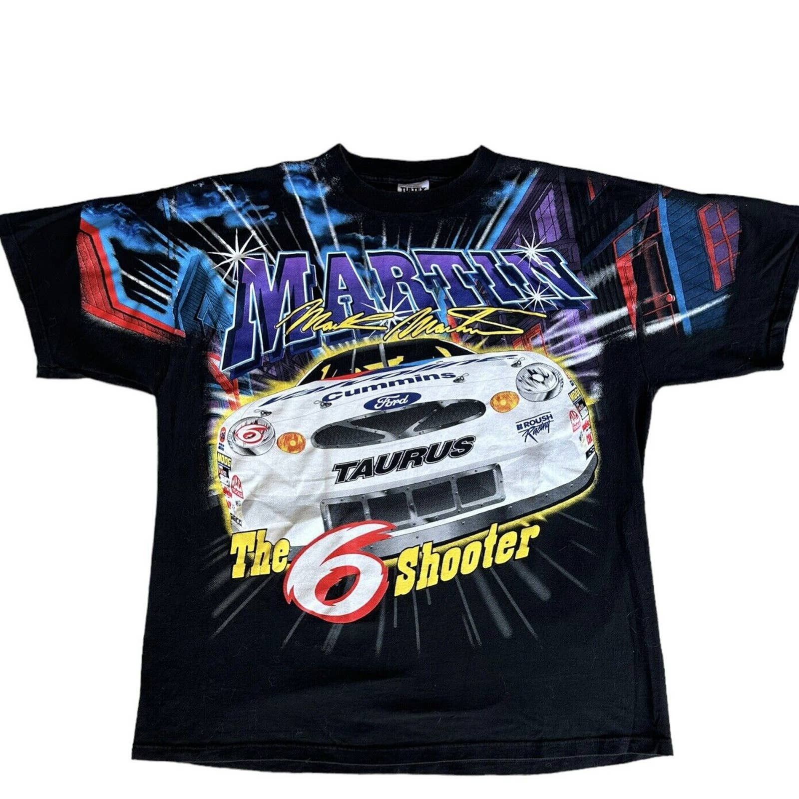 image of Tultex Vintage 1999 Mark Martin Nascar Shirt All Over Print Aop in Black, Men's (Size 2XL)