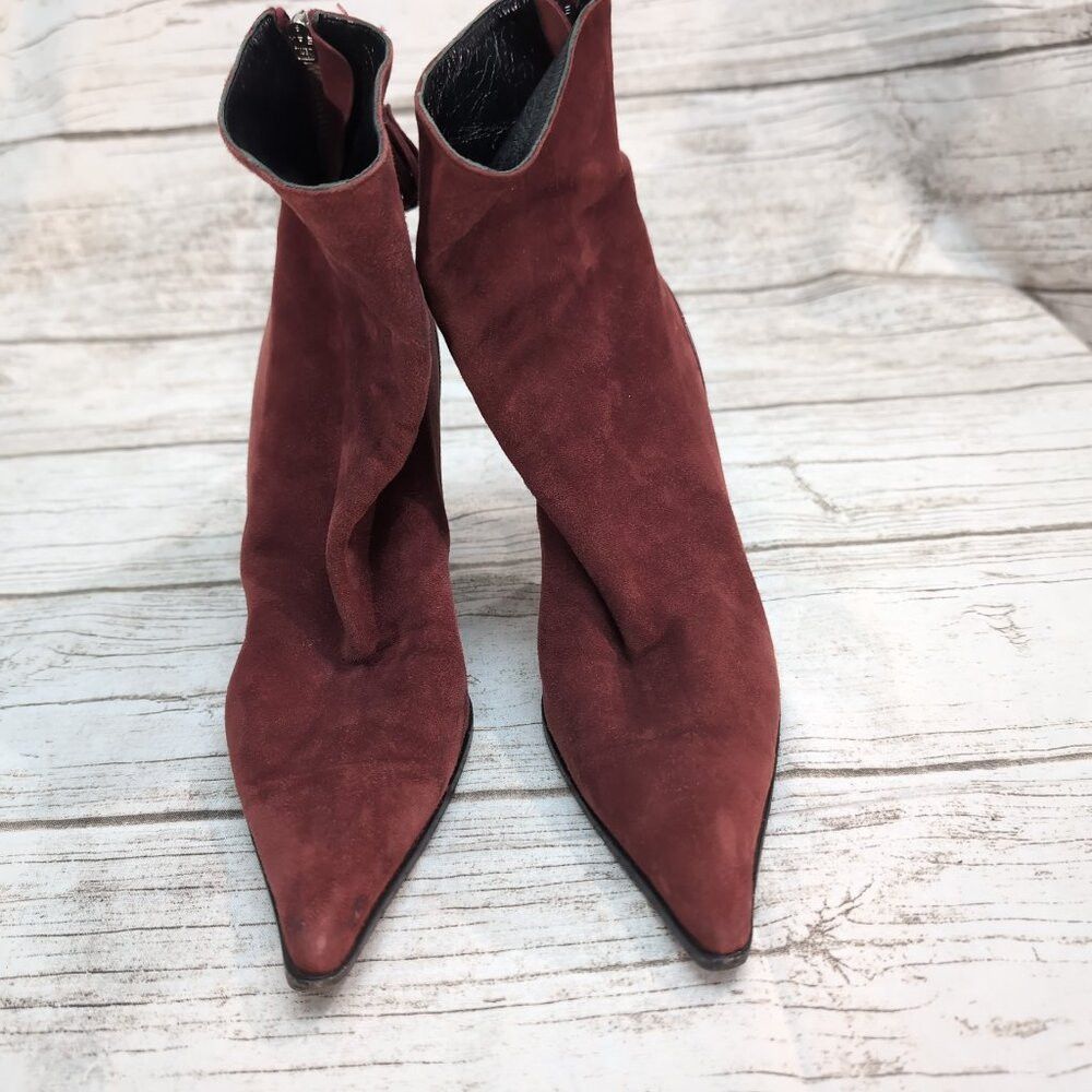 Giorgio Armani Giorgio Armani Suede Stiletto Ankle Boots Burgundy Pointed Size US 7 / IT 37 - 1 Thumbnail