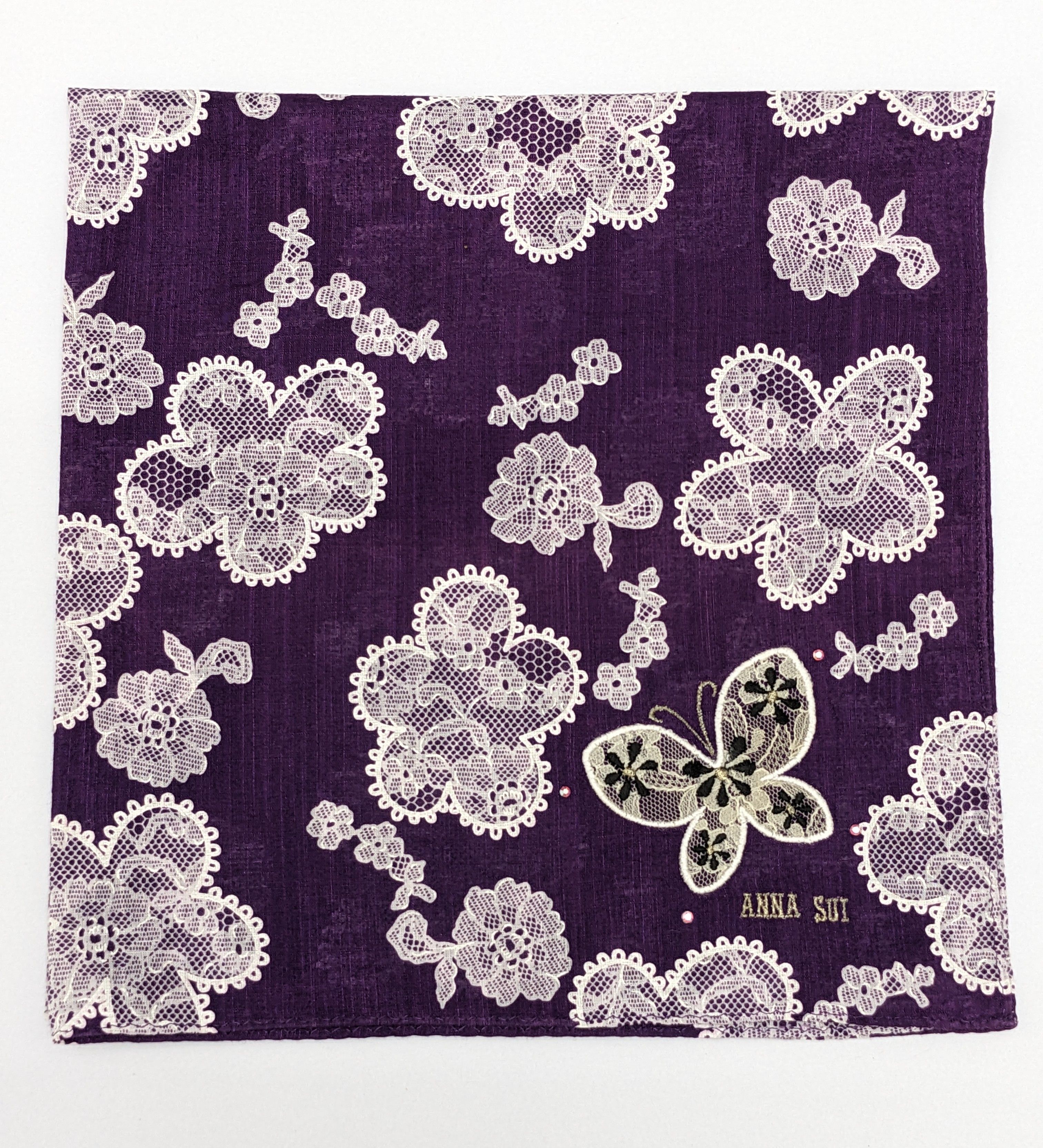Anna Sui Anna Sui Purple Floral Lace With Rhinestone Accents Size ONE SIZE - 1 Thumbnail