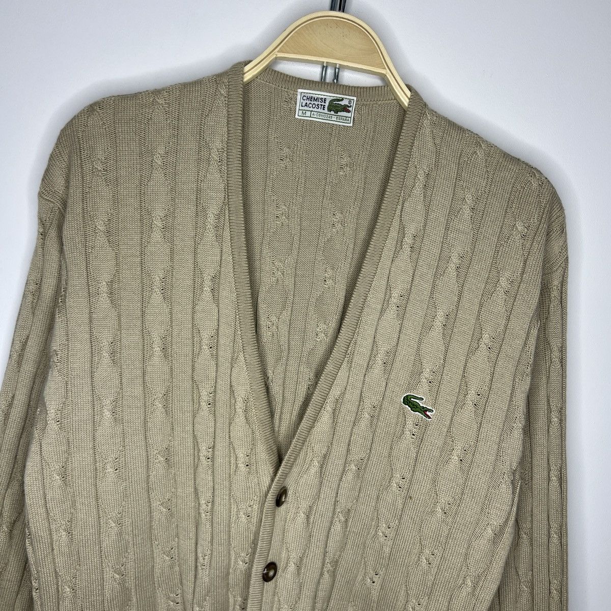 Lacoste × Vintage Vintage 90s Lacoste Knit Cardigan Sweater Cable Brown Beige Size US M / EU 48-50 / 2 - 5 Thumbnail