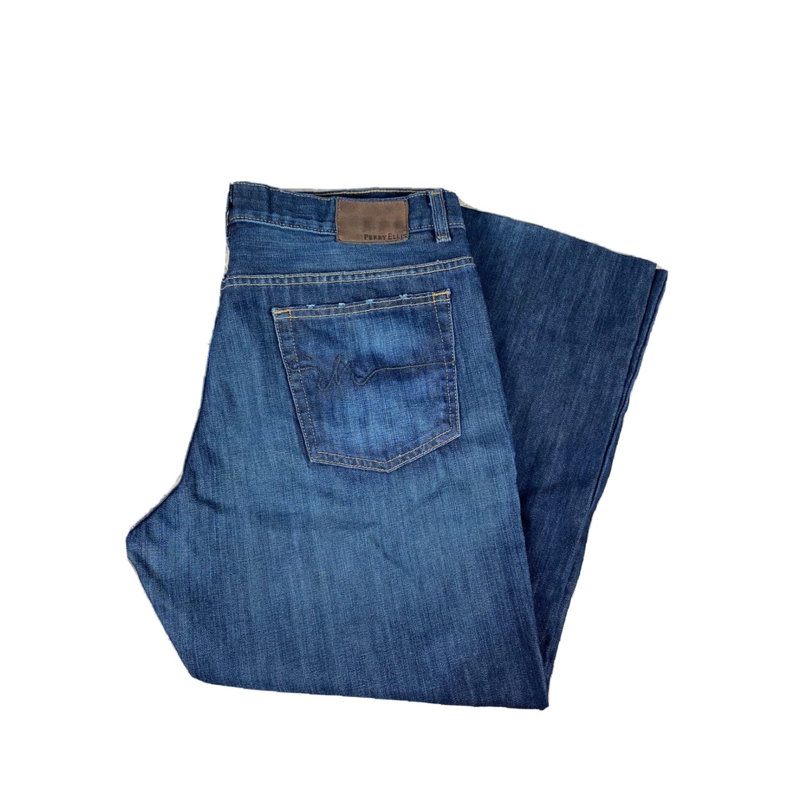 Perry Ellis Perry Ellis Jeans Denim Blue Dark Wash 36x26.5 Straight Mens Unhemmed Size US 36 / EU 52 - 2 Thumbnail