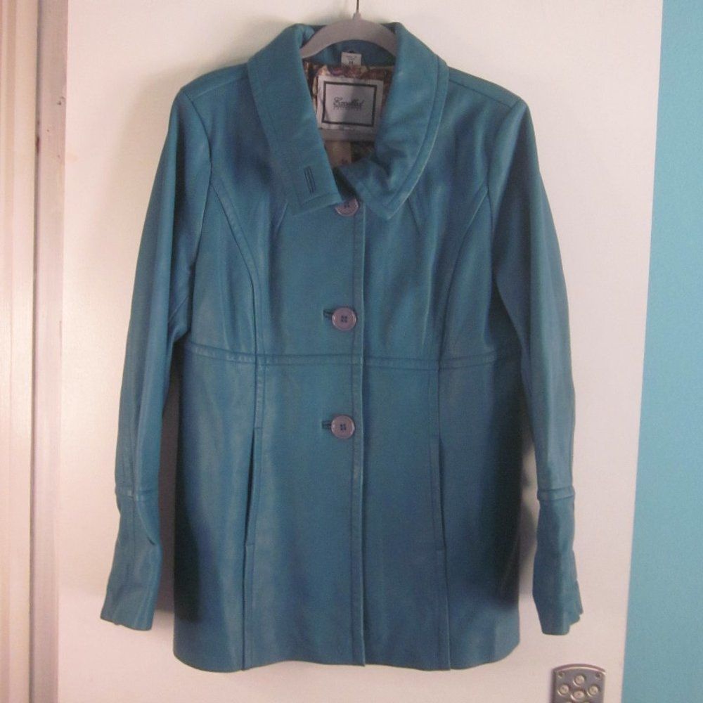 Excelled Excelled Teal Leather Coat Women Size M Size M / US 6-8 / IT 42-44 - 2 Thumbnail