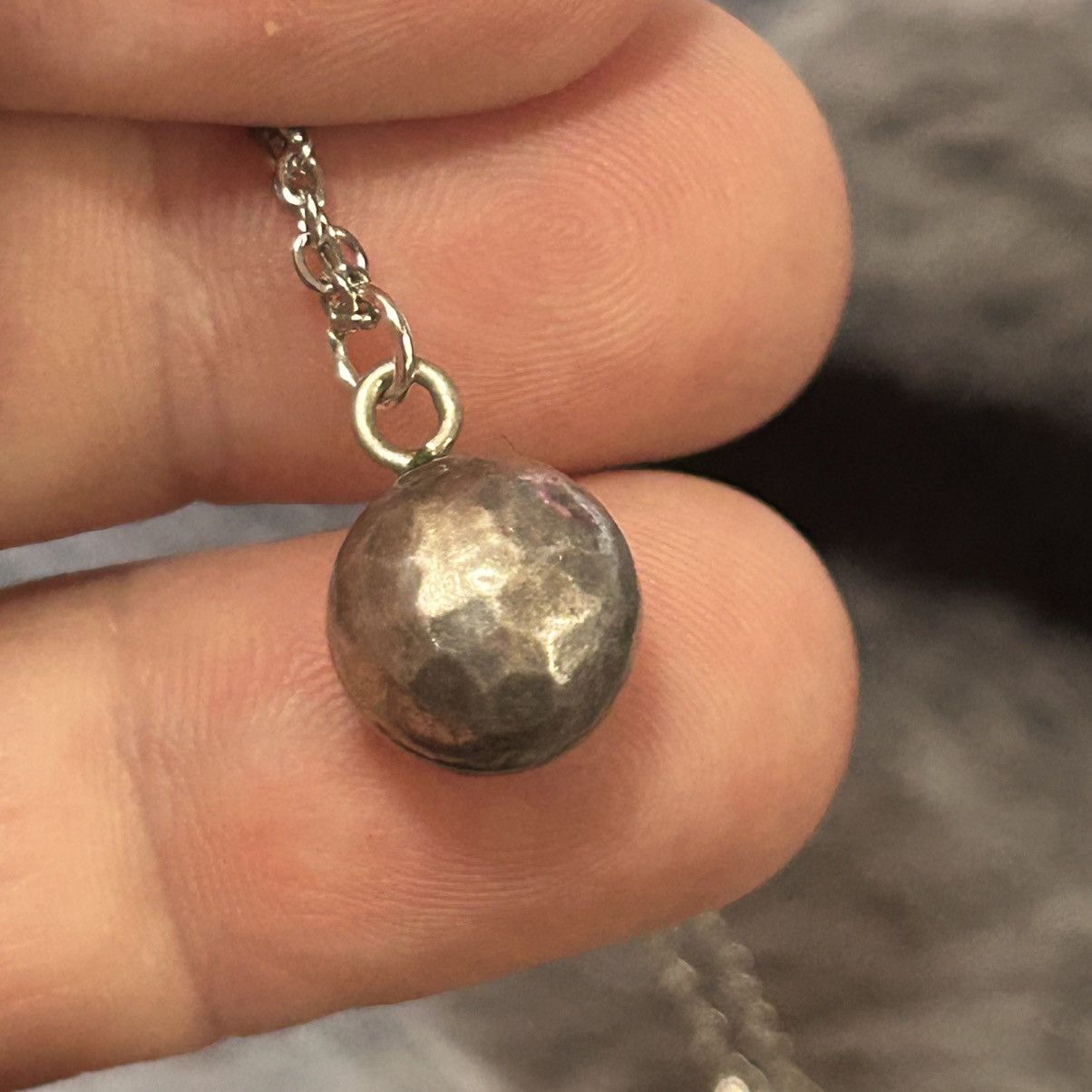 Handmade Handcrafted vintage hammered sterling silver ball necklace Size ONE SIZE - 1 Thumbnail