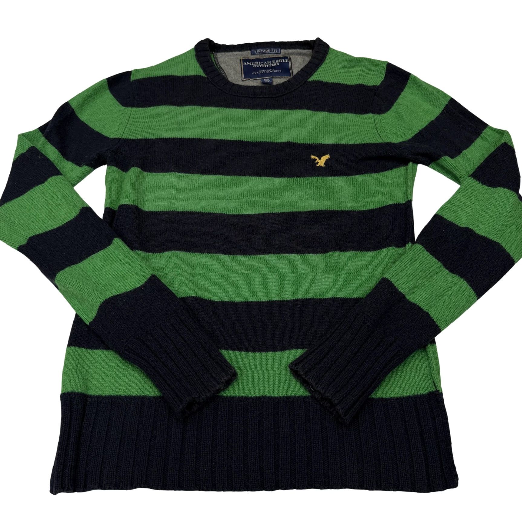 American Eagle Outfitters American Eagle Outfitters Sweater Mens Small Green Navy Striped Crewneck Logo Size US S / EU 44-46 / 1 - 2 Thumbnail