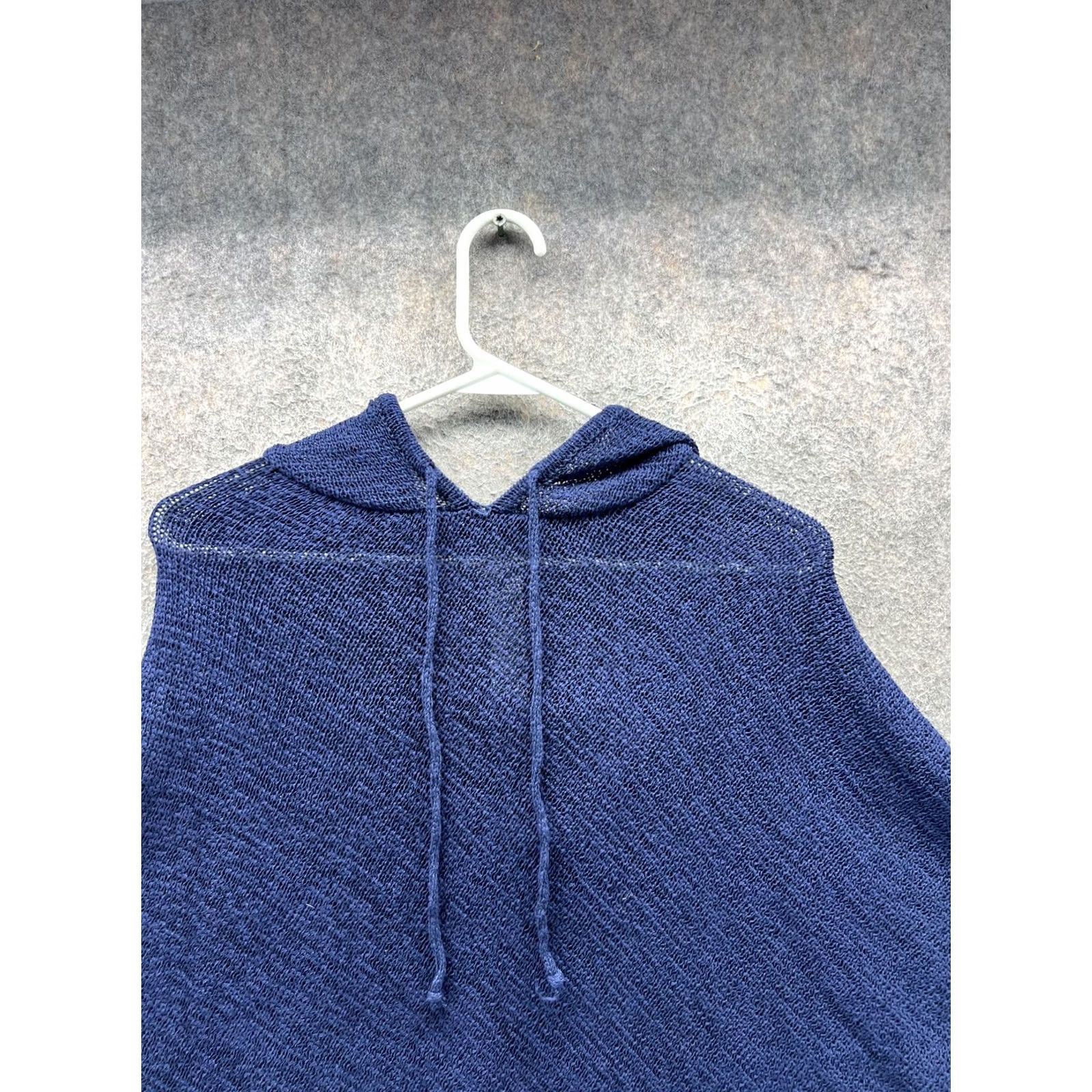 Vintage Chico's Hoodie Cape Womens One Size Blue Lightweight Knit Poncho Sweater Bodice: Sleeveless, V-Neck, Hooded, Solid Knit Pattern Size ONE SIZE - 6 Thumbnail