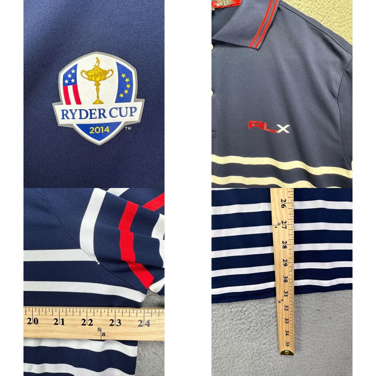RLX Ralph Lauren RLX Ralph Lauren Golf Polo Shirt Mens Large Blue White Candy Stripes Rugby Button Collar Short Sleeve Athletic Breathable Stretch Size US L / EU 52-54 / 3 - 8 Thumbnail