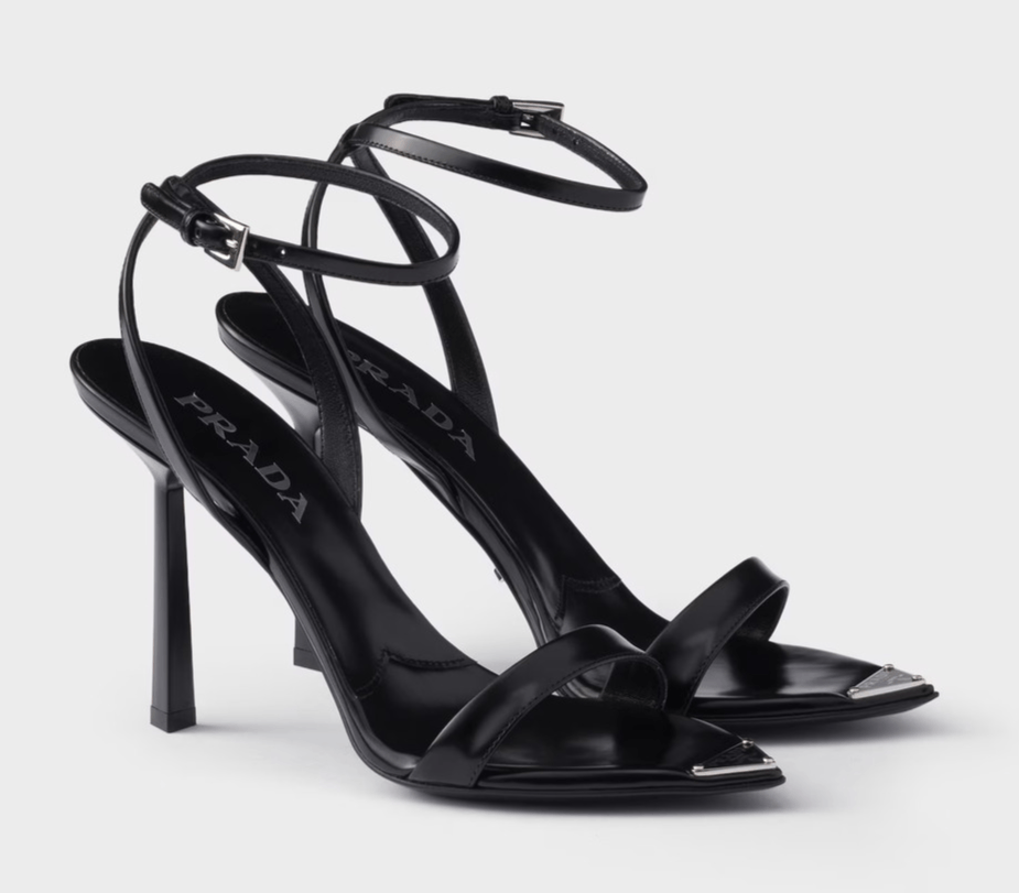 Prada Leather Pointed Toe Logo Ankle Strap Heel Sandal Pump 38 Size US 8 / IT 38 - 1 Thumbnail