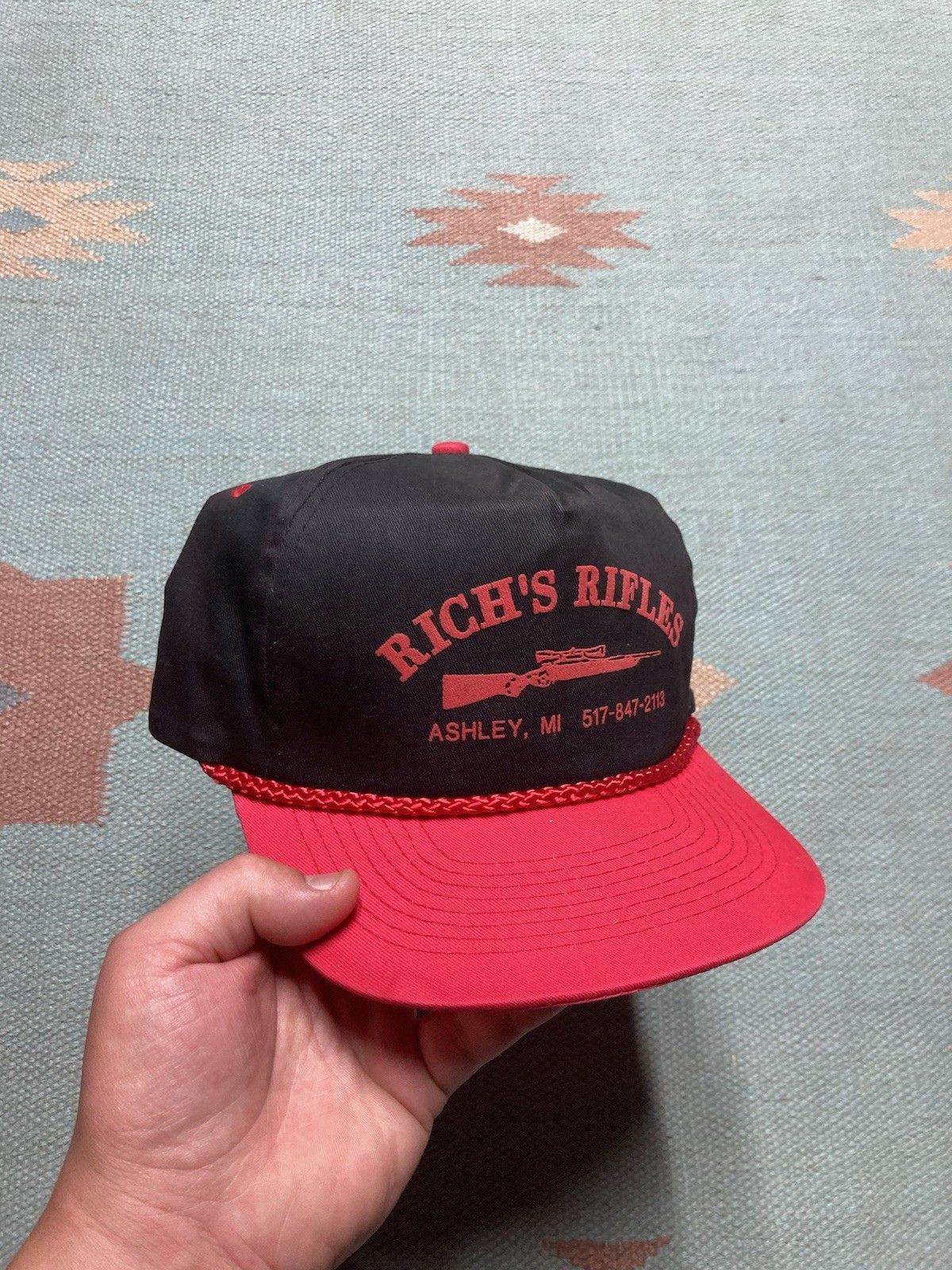Vintage SnapBack hat Rich’s rifles Ashley Michigan hunting black red Size ONE SIZE - 1 Thumbnail