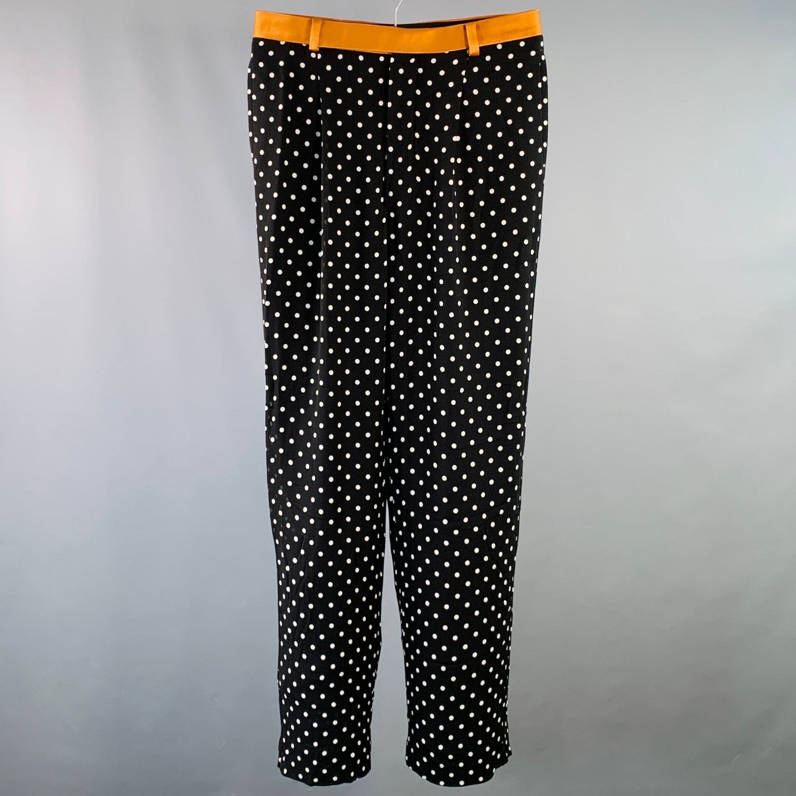 Size 30 Black White Polka Dot Viscose Silk Casual Pants