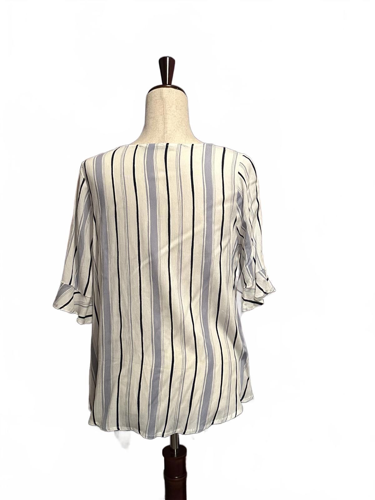 Other West Kei Women's Striped Tie-Front Blouse Size L / US 10 / IT 46 - 2 Thumbnail
