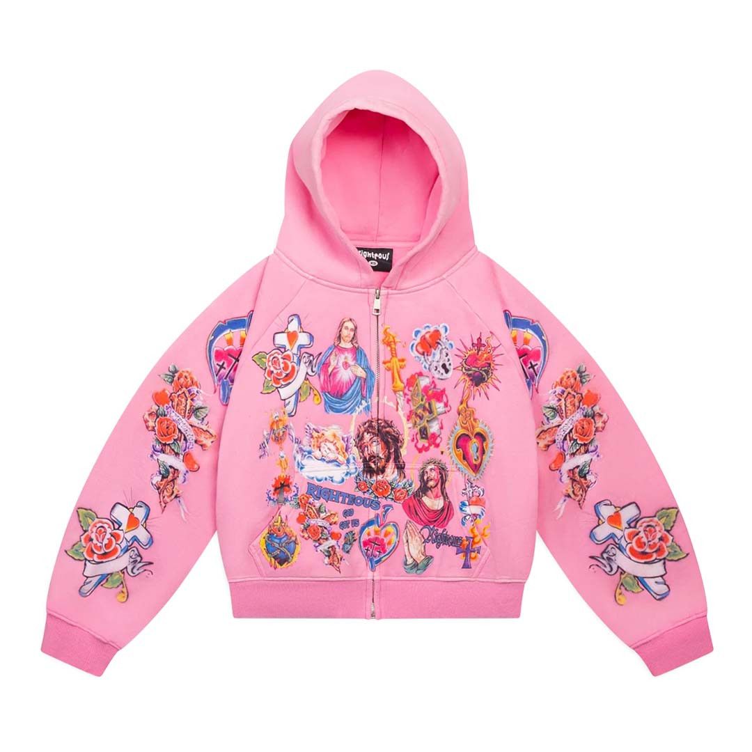 Other Righteous Risen King Cropped Zip Up Hoodie Pink Size US XXL / EU 58 / 5 - 1 Preview