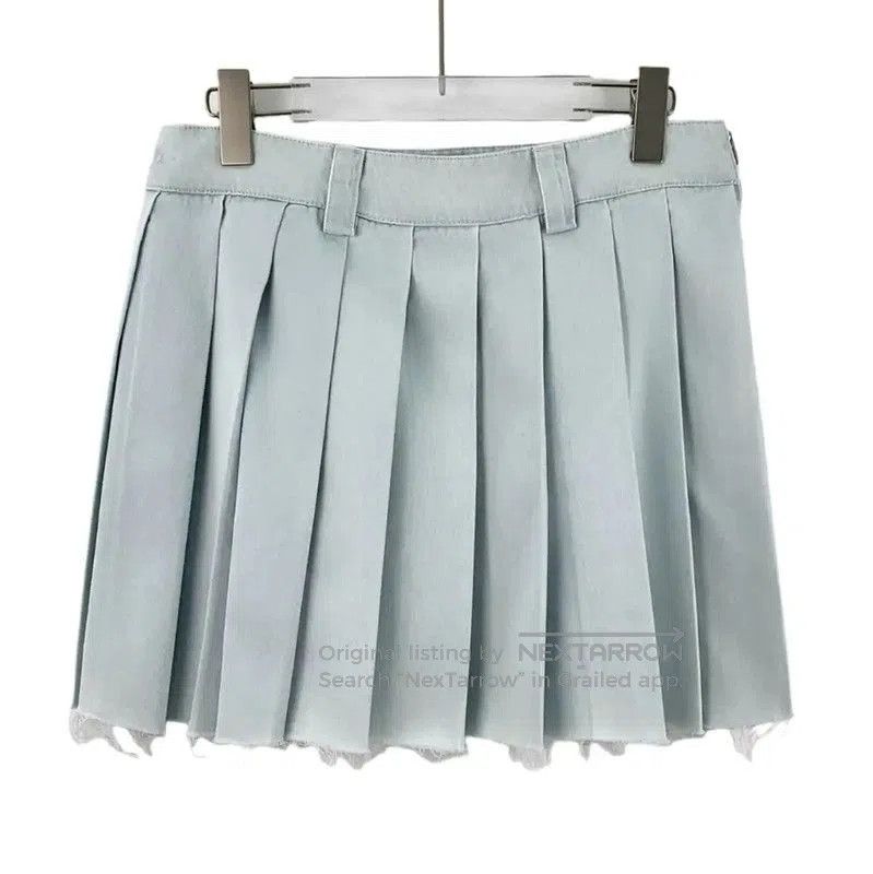 Miu Miu Miu Miu Light Blue Cotton Pleated Skirt . Size 23" - 2 Thumbnail