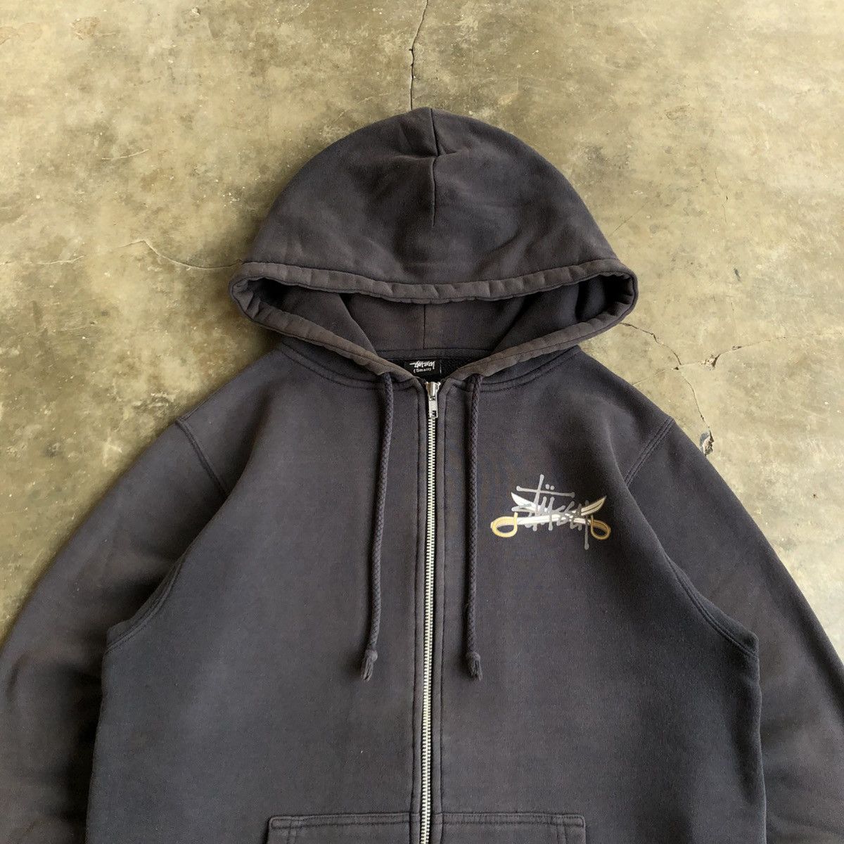 Stussy Vintage Trashed Stussy Dagger Rope Logo Ziphoodie Black Size US L / EU 52-54 / 3 - 6 Thumbnail