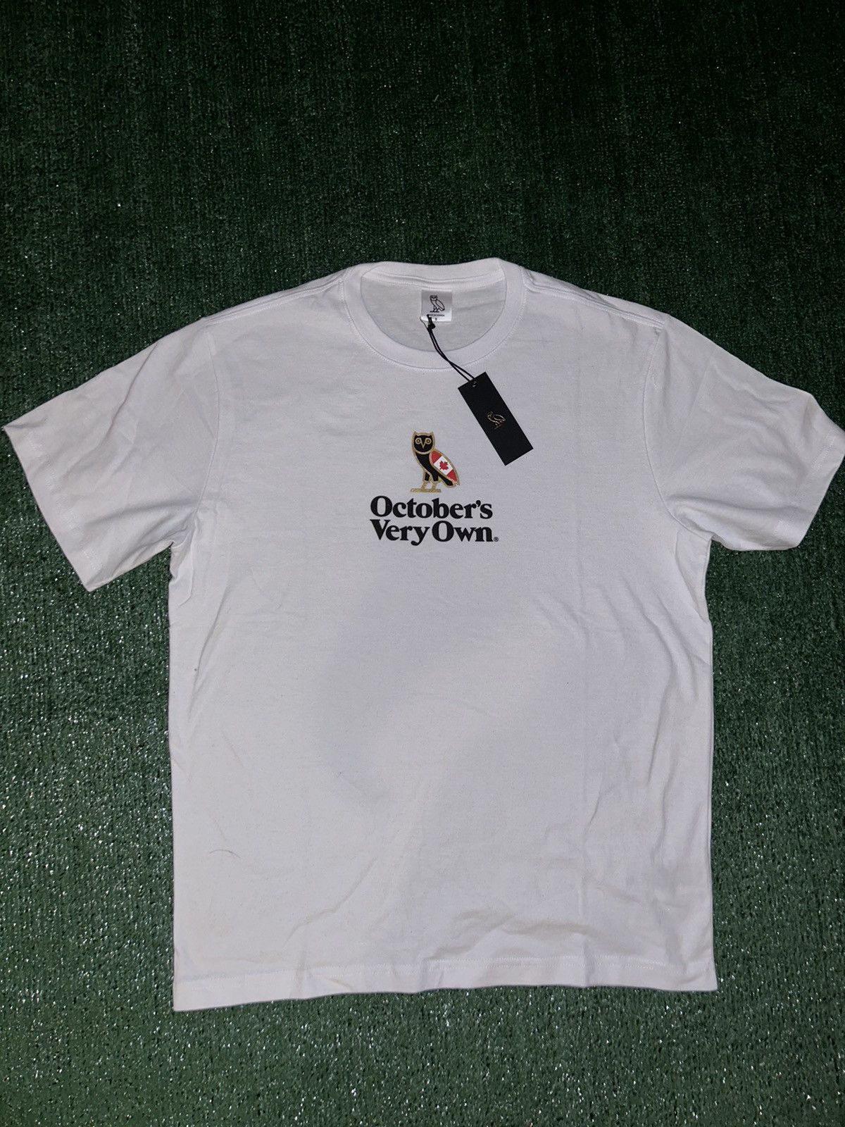 image of Drake x Octobers Very Own Ovo Canada Flag Mini Owl T-Shirt in White, Men's (Size Small)