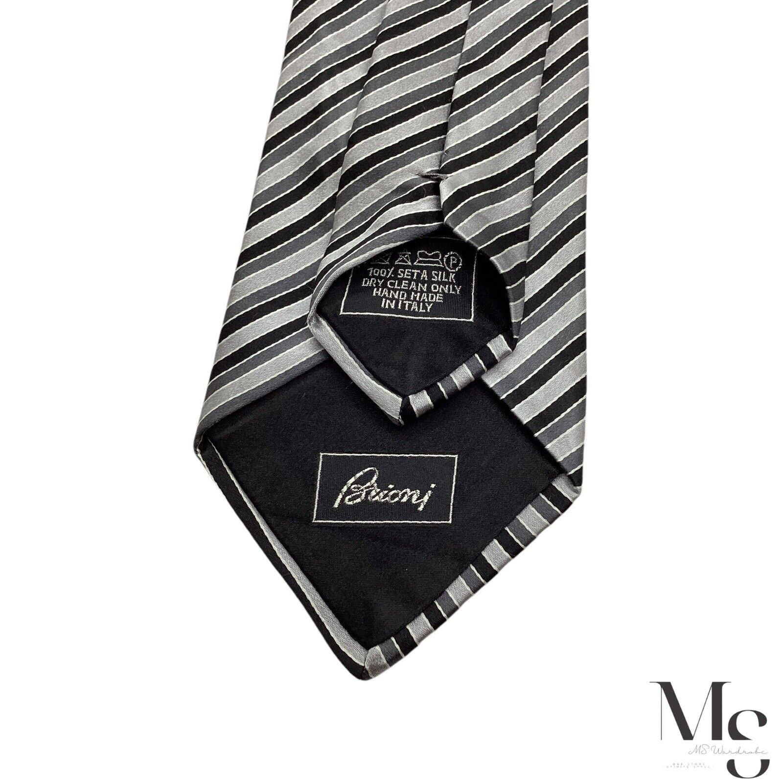 Brioni BRIONI XL Gray Striped Silk Tie Made In Italy W: 3.5" EX CON Size ONE SIZE - 5 Thumbnail