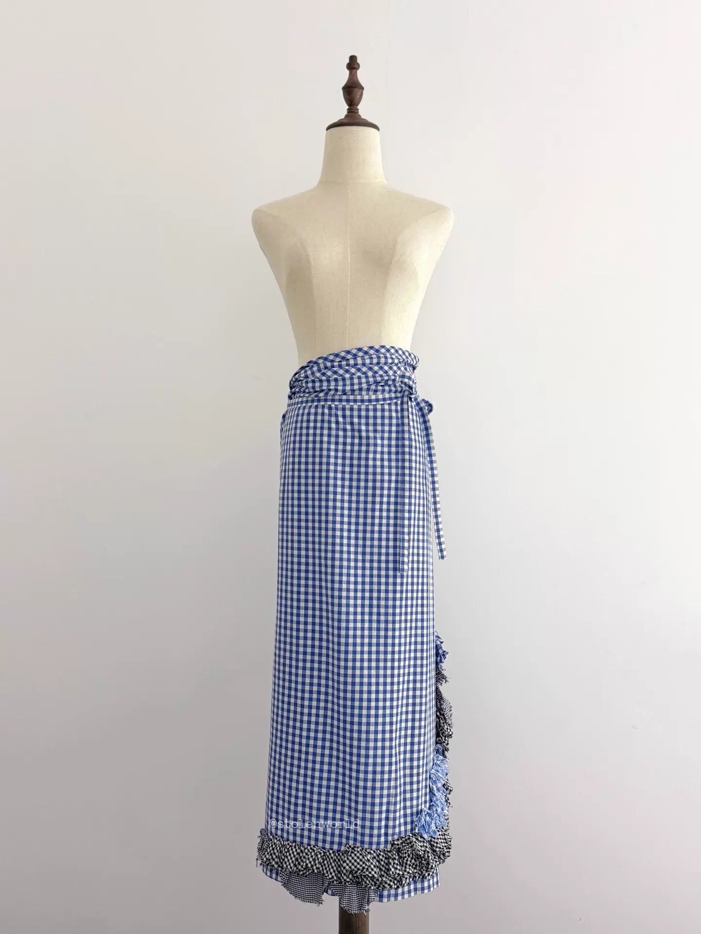 Comme des Garcons CDG 2000SS Blue White Gingham Pleated Wrap Skirt Size F Size 26" / US 2 / IT 38 - 6 Thumbnail