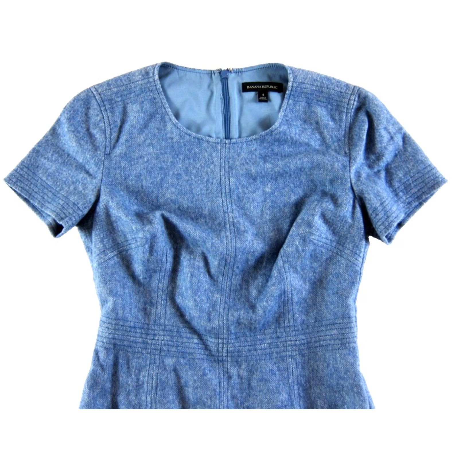 Banana Republic Banana Republic Dress Woman Size 4 Blue Wool Blend Lined Short Sleeve Sheath Dress Size 27" / US 4 / IT 40 - 4 Thumbnail