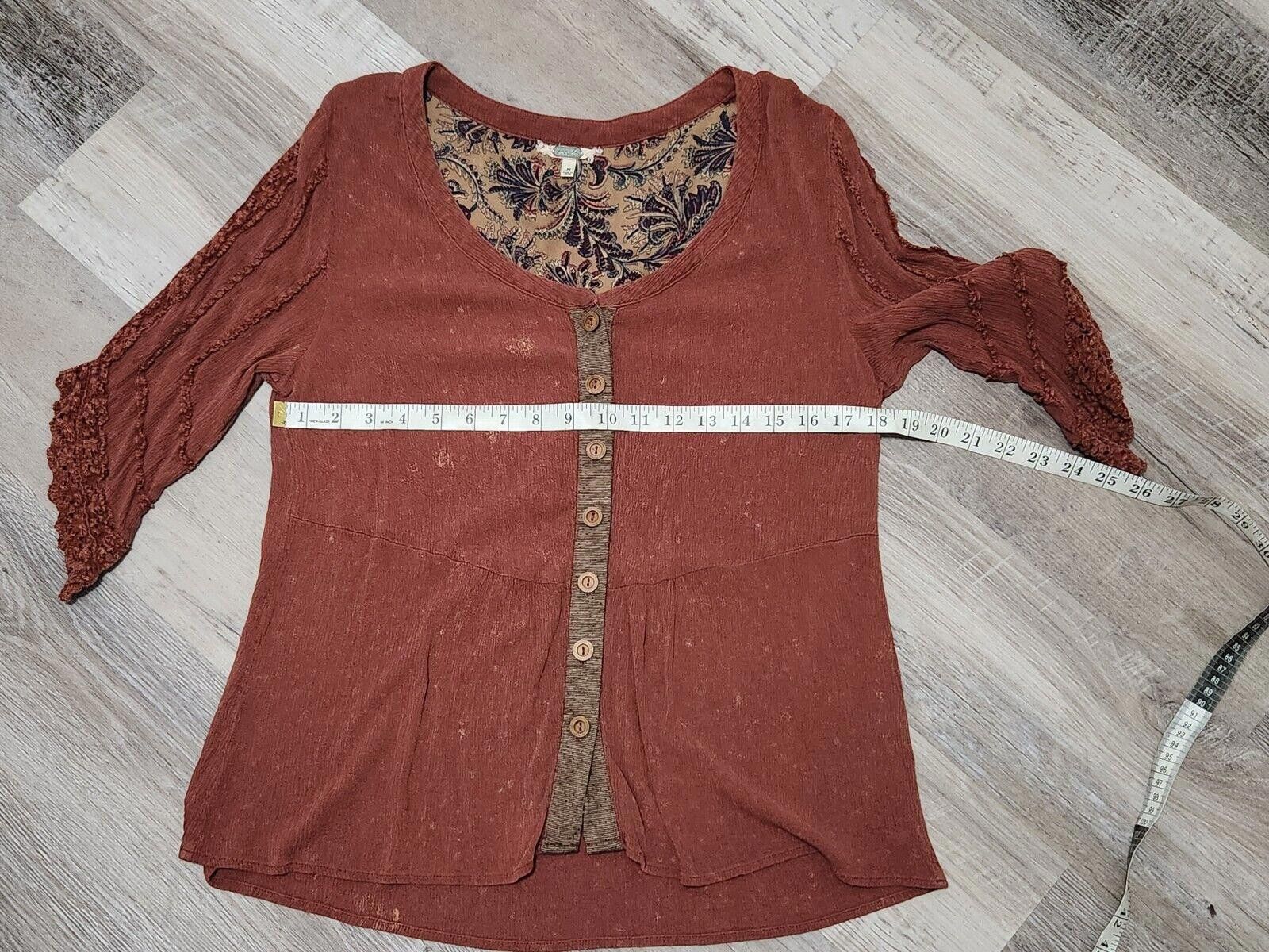 Designer Gimmicks Top Medium Orange 3/4 Sleeve Crochet V Neck Size M / US 6-8 / IT 42-44 - 7 Thumbnail