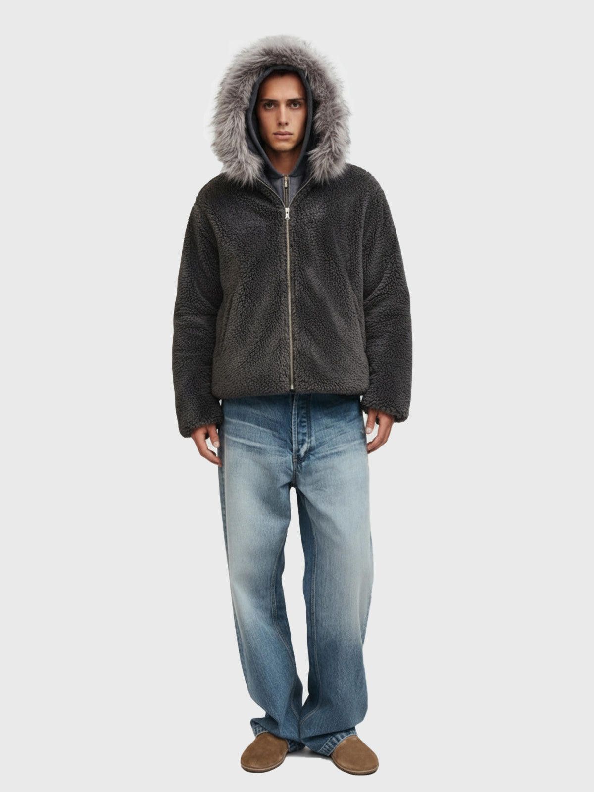 Japanese Brand Faux Fur Hooded Fleece Jacket, Cozy Winter Outerwear Size US M / EU 48-50 / 2 - 5 Thumbnail