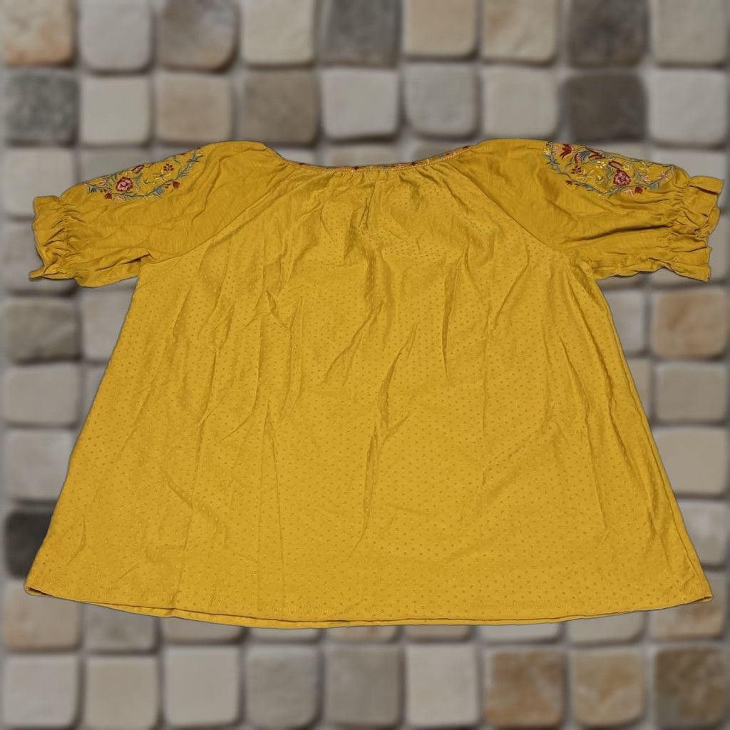 Vintage Solitaire Blouse Short Sleeve Women's XL Yellow Floral Embroidered NWT Boho Top (Cotton Blend) Size XL / US 12-14 / IT 48-50 - 1 Thumbnail