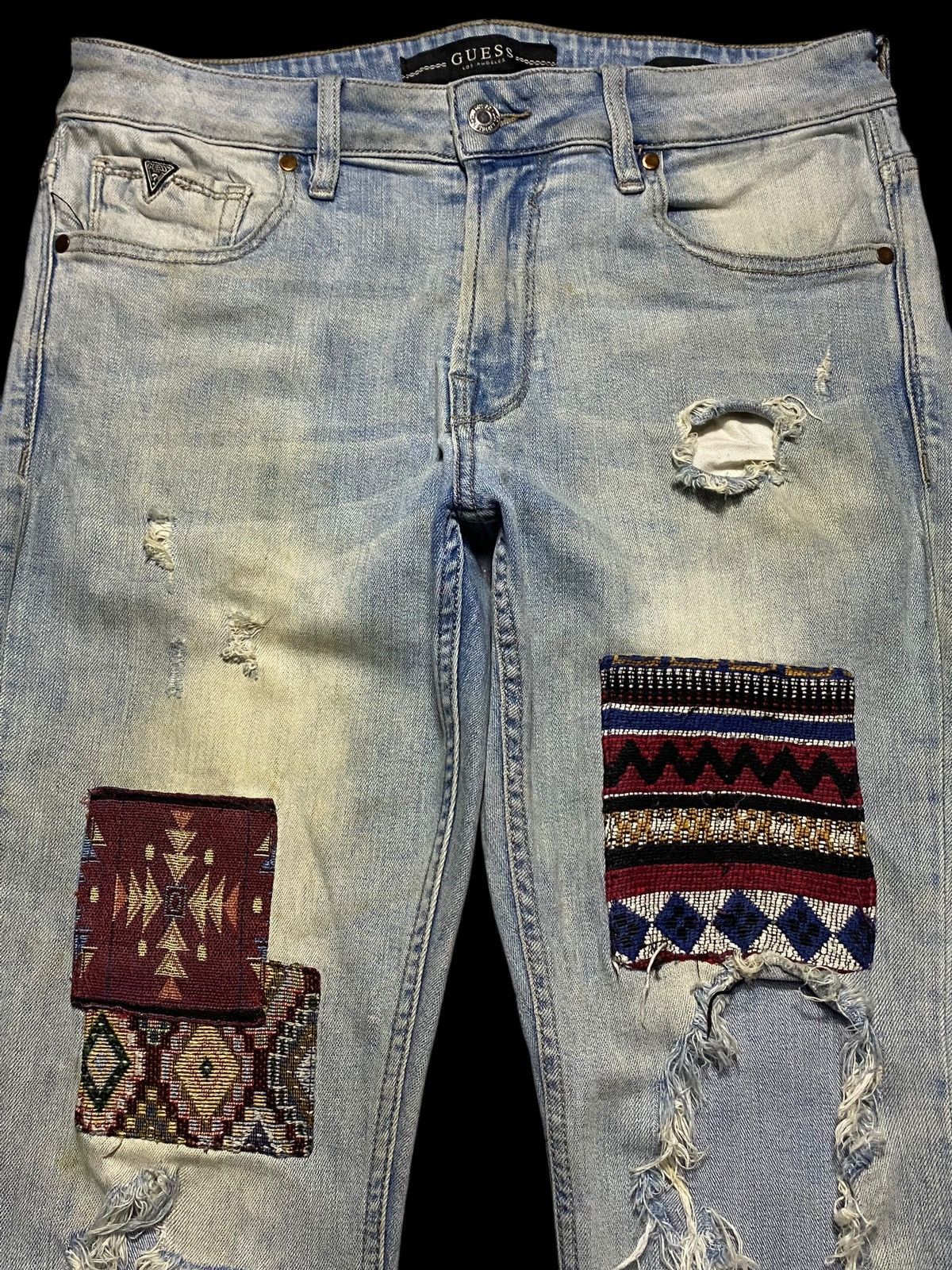 Guess × Pleasures Vintage Guess Blue Patched Ripped Seditionary Skinny Jeans Size US 32 / EU 48 - 3 Thumbnail