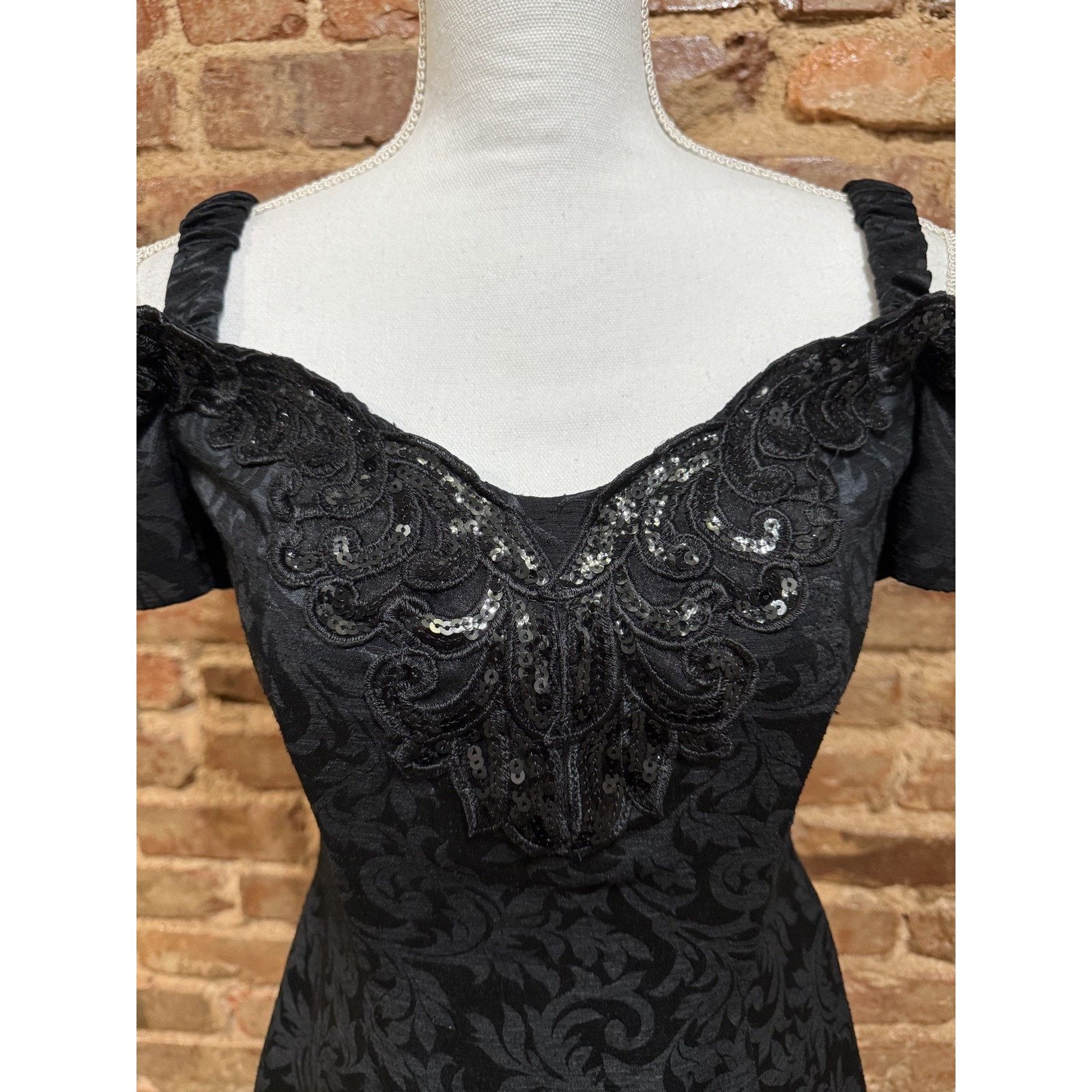 VTG Scott McClintock black Brocade Bodice midi party dress