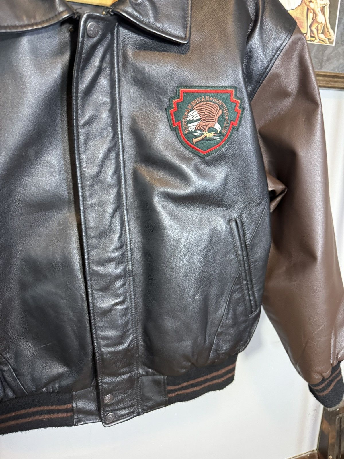 Vintage Vtg North American Hunting Club Life Leather Varsity Jacket Size US L / EU 52-54 / 3 - 4 Thumbnail