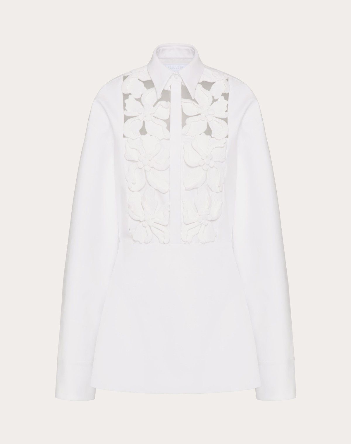 Valentino o1s1wg110525 Embroidered Popeline Short Dress in White Size L / US 10 / IT 46 - 1 Thumbnail