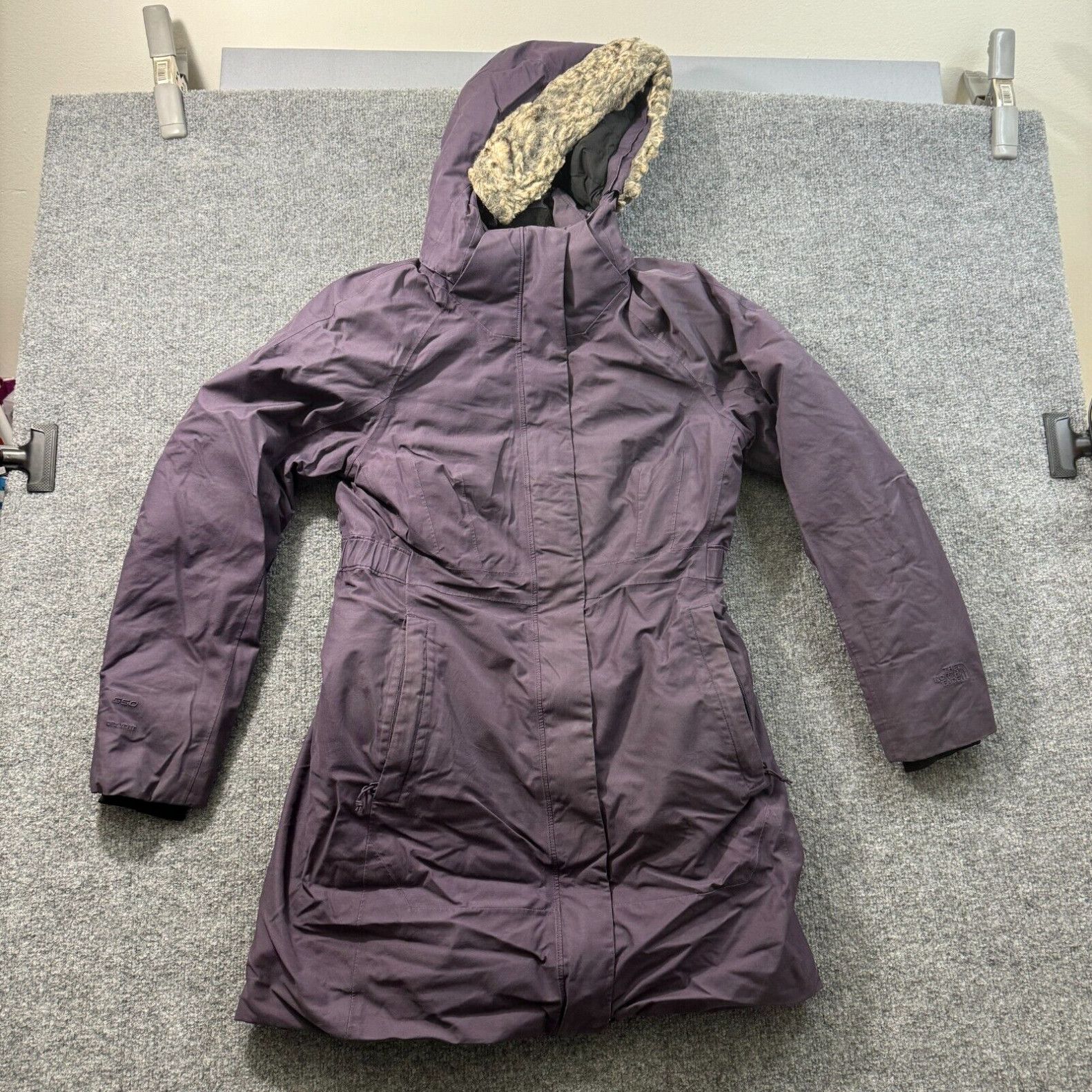 image of The North Face Jacket Womens M 550 Dryvent Goose Down Fur Hood Long Coat Purple in White (Size Medi