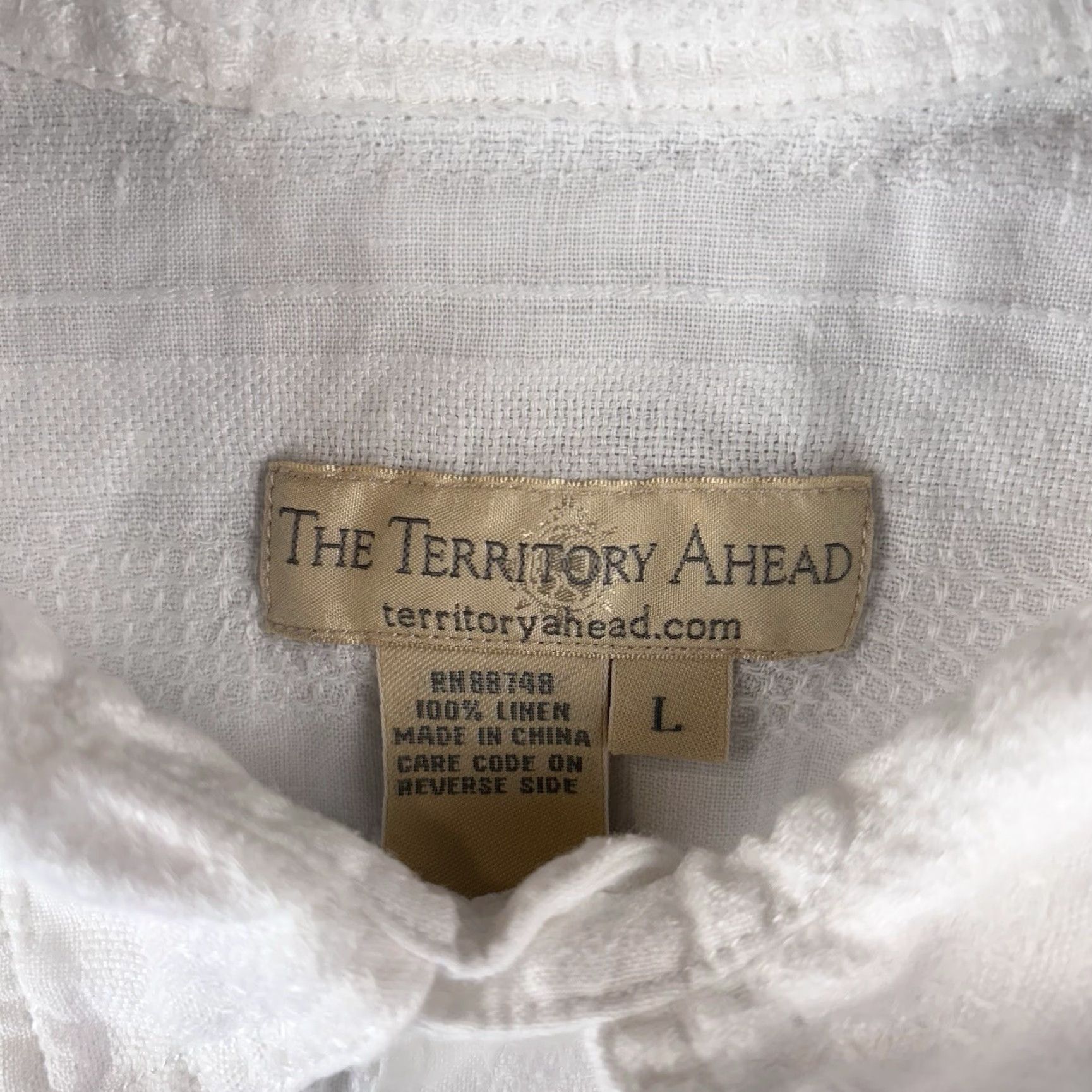 The Territory Ahead Territory Ahead Shirt Mens Large White 100% Linen Summer Beach Texture Striped Button-Up Casual Long Sleeve Collared Size US L / EU 52-54 / 3 - 3 Thumbnail