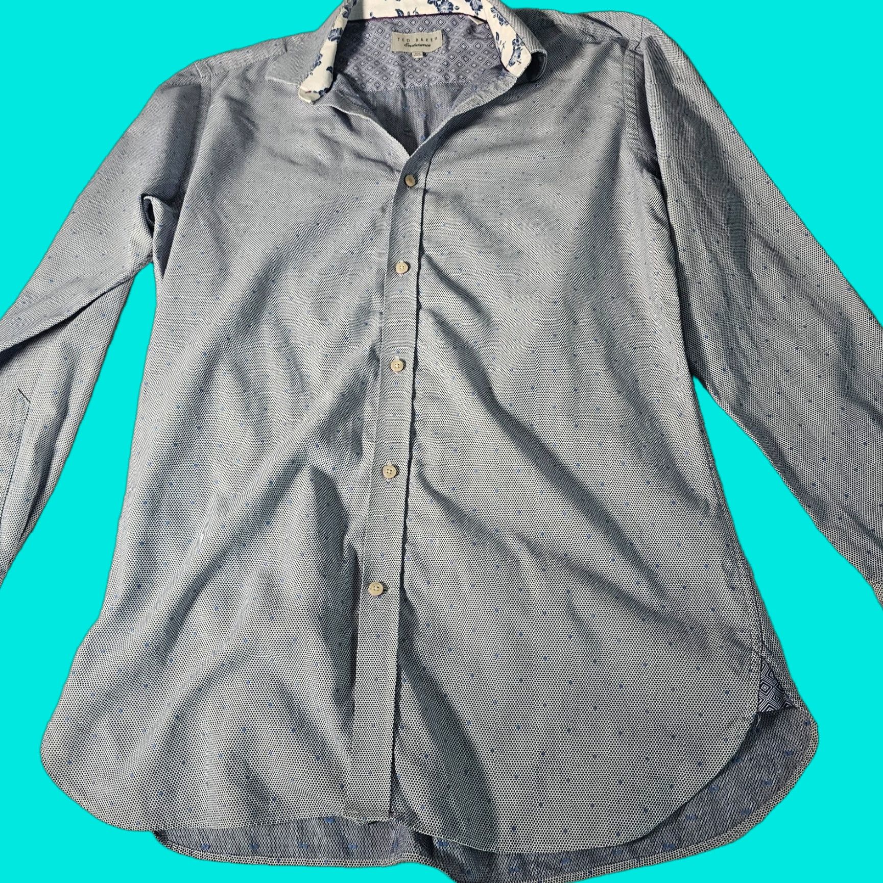 Ted Baker VINTAGE Ted Baker Men's Button Shirt Long Sleeve Collared Geometric Blue Size 15.5 Size US M / EU 48-50 / 2 - 1 Thumbnail