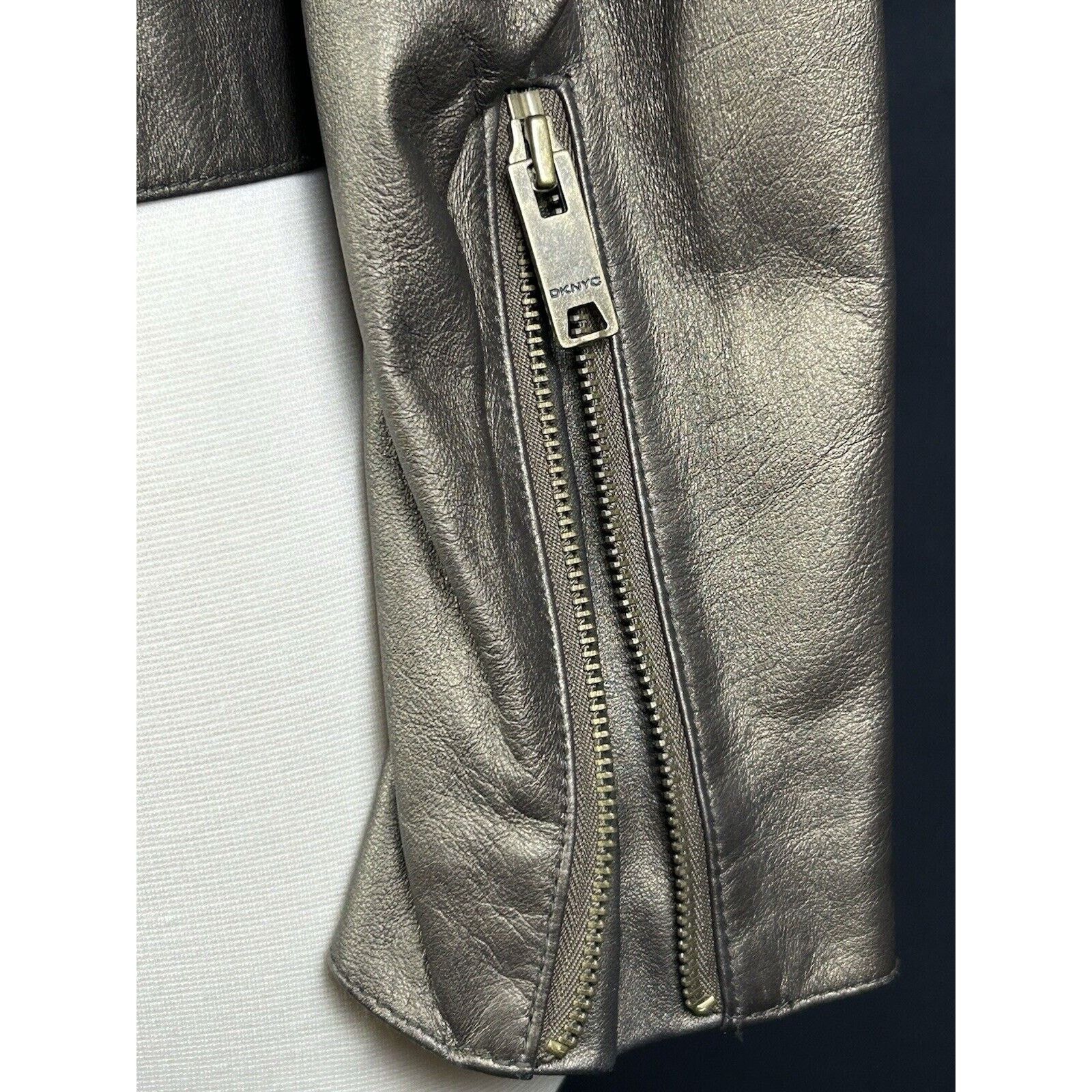 DKNY DKNYC Chinese Lambskin Leather Women Moto Jacket Iridescent Size S / US 4 / IT 40 - 5 Thumbnail