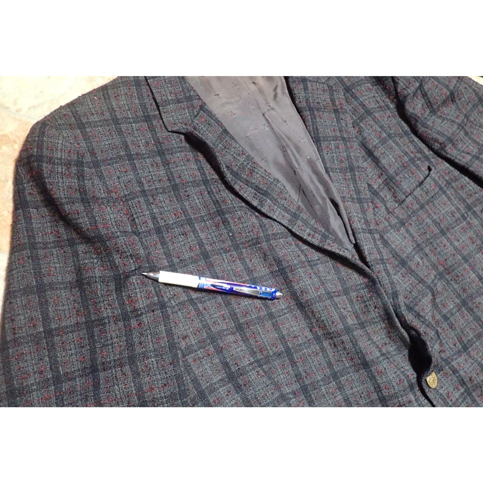 Vintage VINTAGE Berkeley Hall Wool Tweed Blazer Sport Coat 42 Black Plaid Fleck Classic Mens Size 42R - 5 Thumbnail