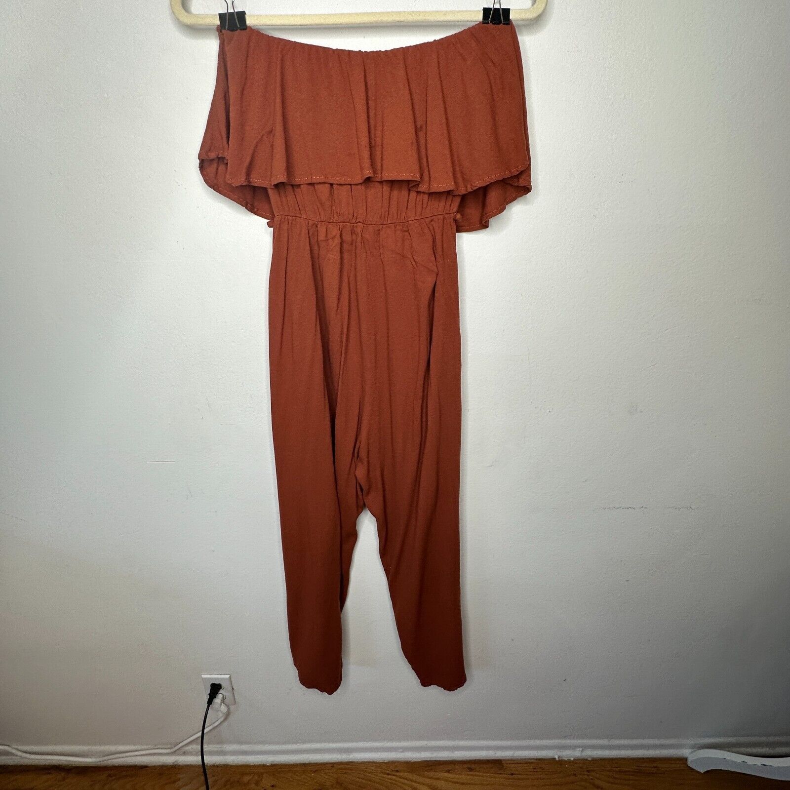 Other Angl Rust Ruffle Off-Shoulder Harem Slit Pant Jumpsuit S Size 27" / US 4 / IT 40 - 7 Thumbnail