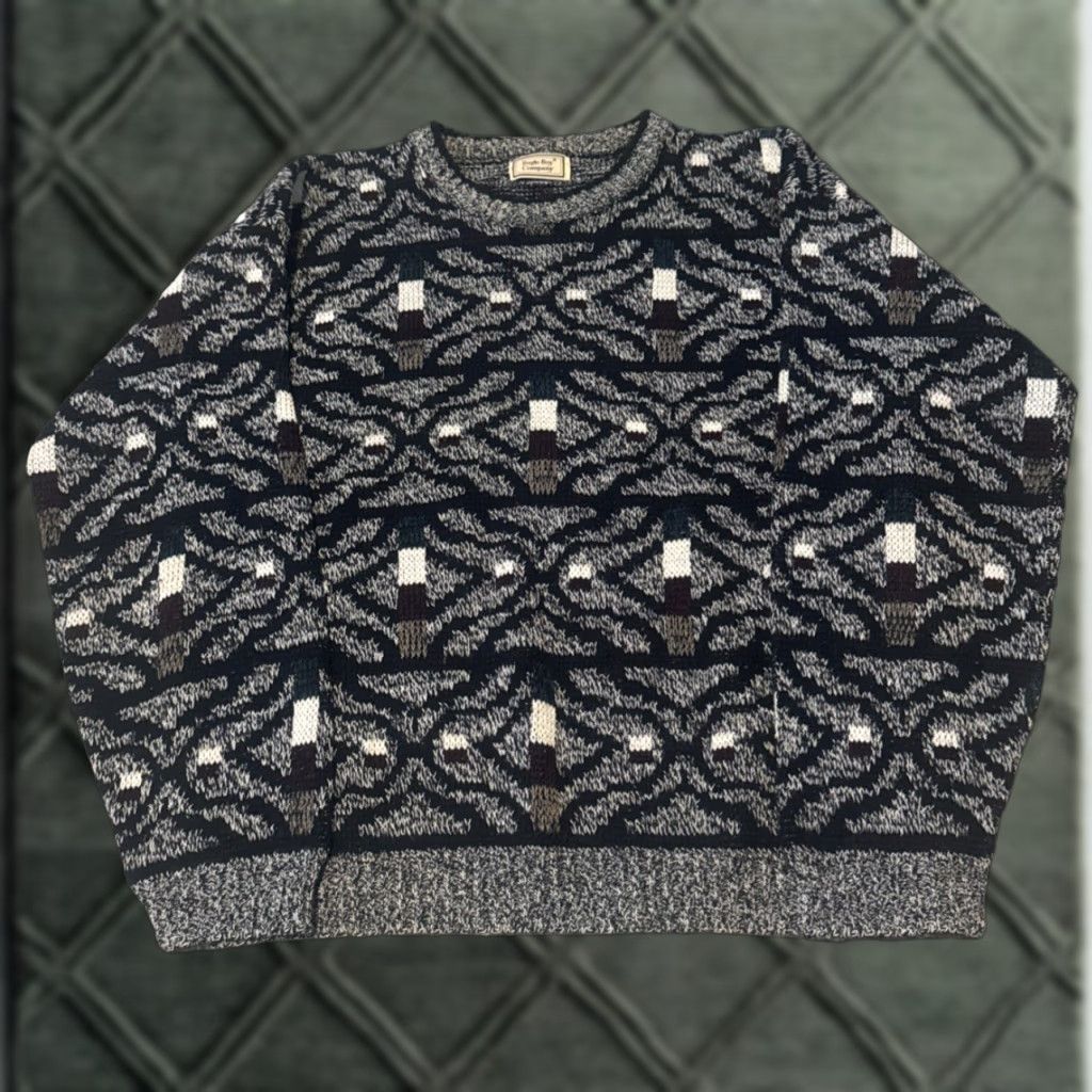 Bugle Boy VINTAGE Bugle Boy Sweater Geometric Pattern Acrylic Knit Black White Large Mens Pullover 80s Size US L / EU 52-54 / 3 - 1 Thumbnail
