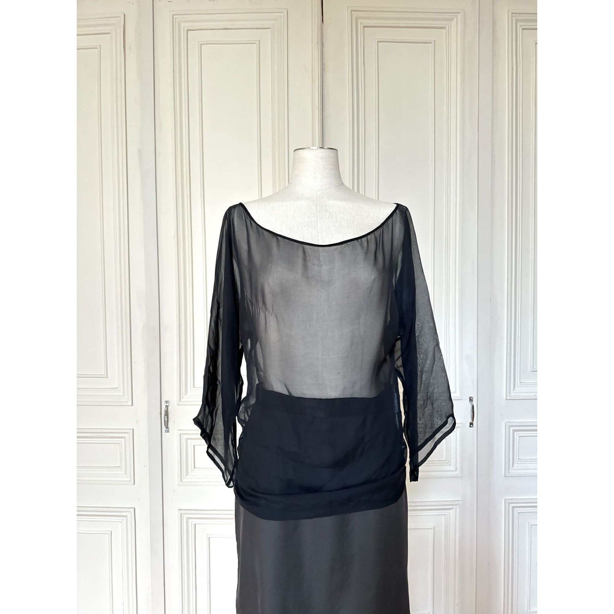 Thierry Mugler Vintage Black Sheer Silk Top Size M / US 6-8 / IT 42-44 - 1 Thumbnail