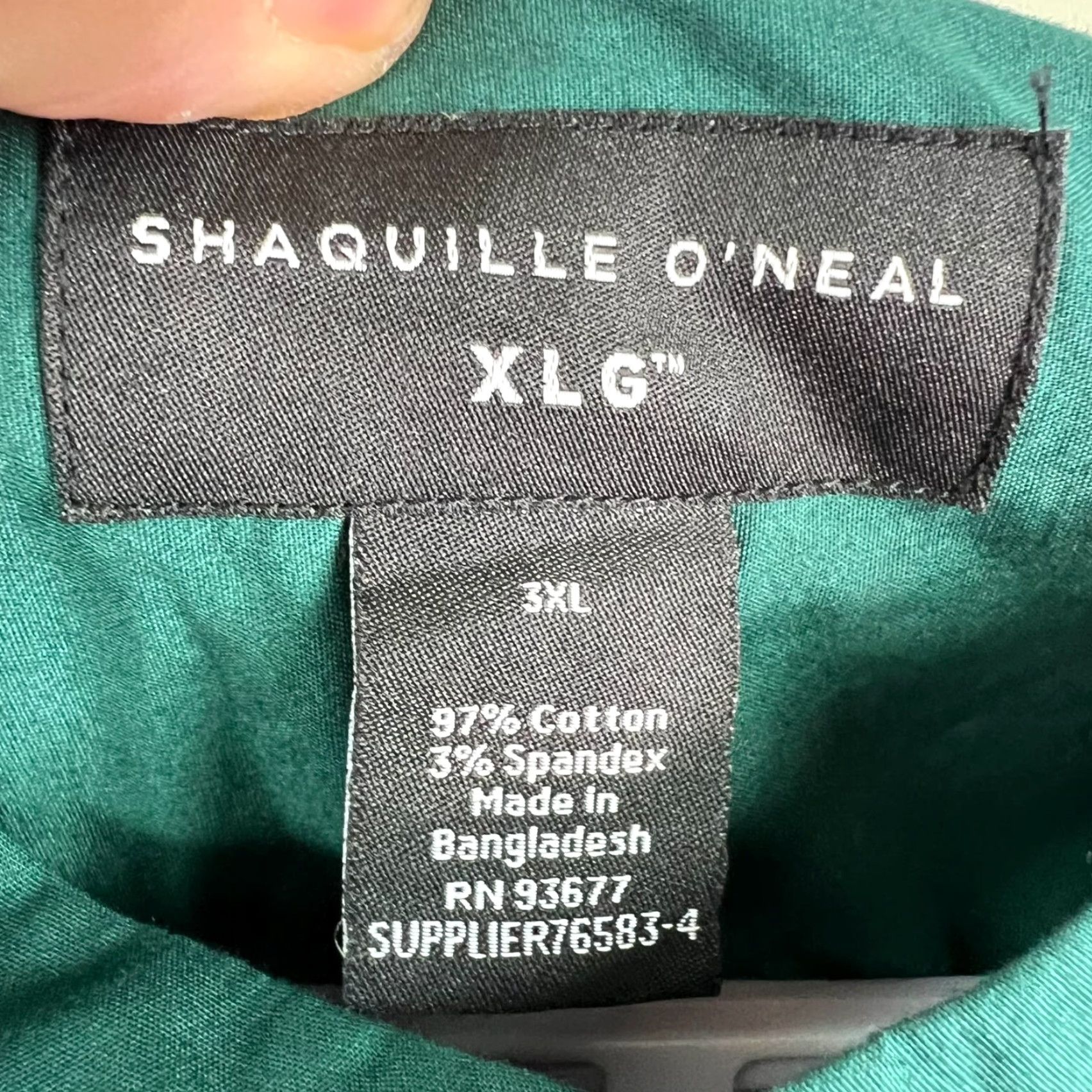Vintage Shaquille O'Neal Mens Button-Up Shirt Long Sleeve Green 3XL Band Collar Cotton Blend Solid 3XL Mens Dress Shirt Size 48R - 5 Thumbnail