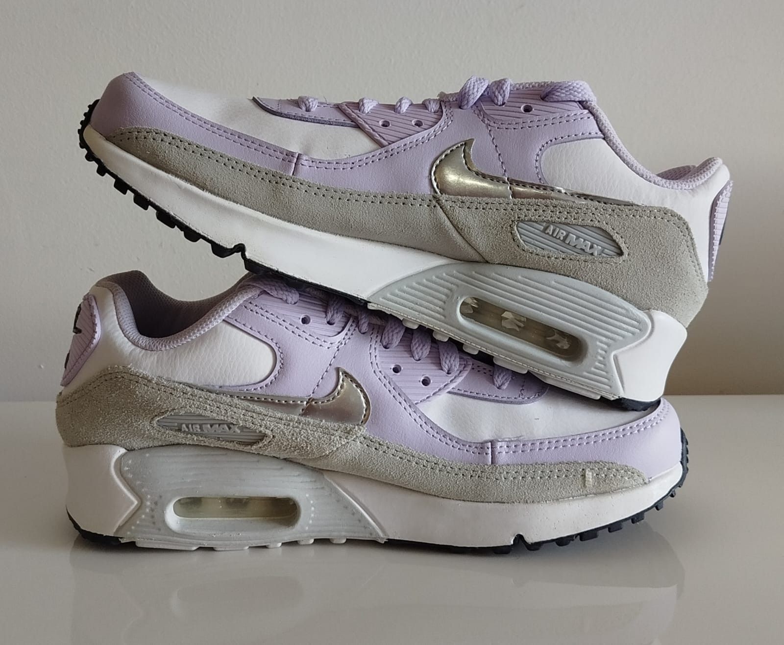 Nike Nike Air Max 90 White Violet Frost (GS) Size US 8.5 / IT 38.5 - 3 Thumbnail